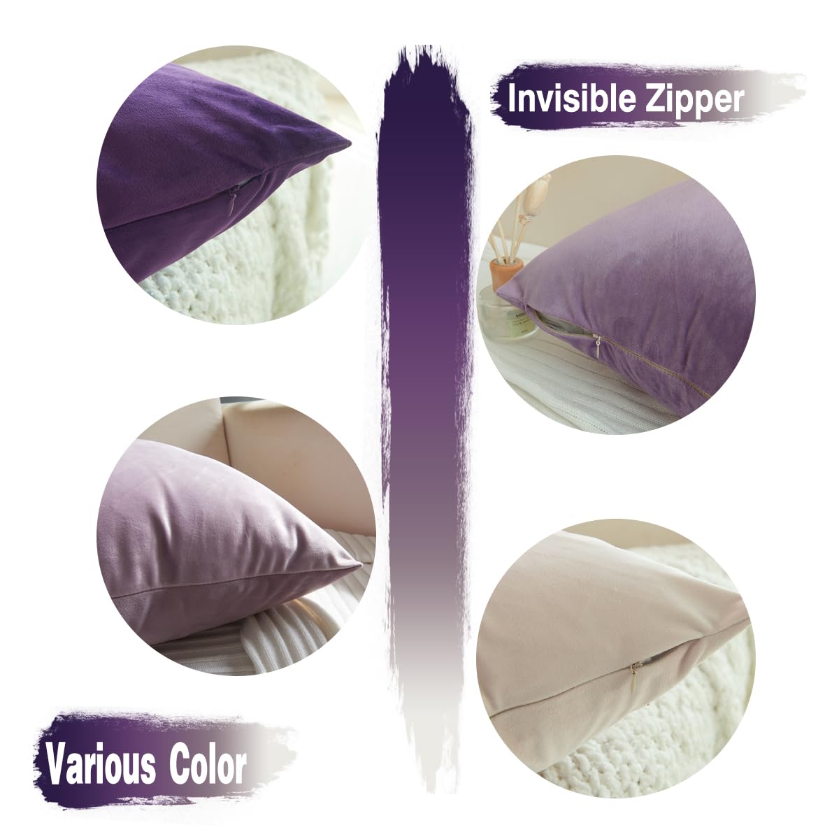 GONOVE Cushion Covers 45x 45cm Soft Velvet Colorful Cushions Luxury Scatter Pillowcases Decorative Fluffy Cushions Pillow Cover Set of 4 for Bed Sofa Livingroom Purple Series - Image 2