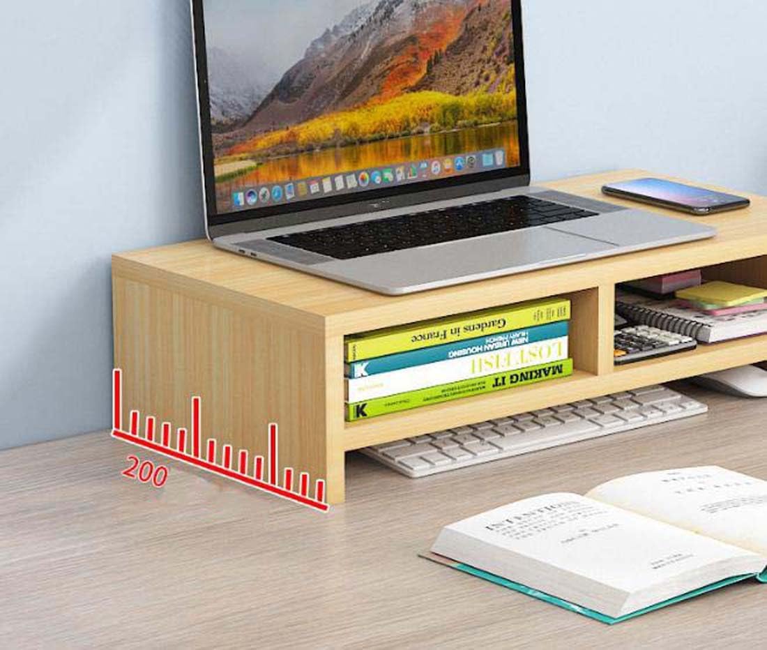 2-poziomowy drewniany stojak na monitor, ergonomiczny pion monitora komputerowego z półką do przechowywania, organzier biurkowy, artykuły biurowe, stojak na laptopa PC, notebooka, maksymalne