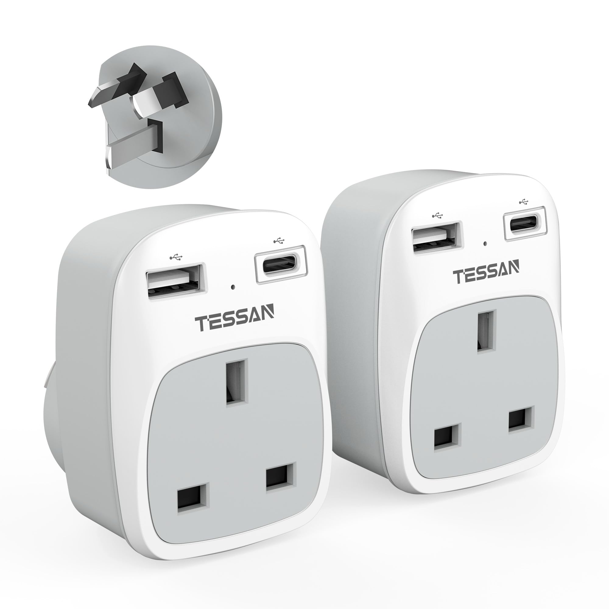 UK to European Plug Adapter 2 Pack, TESSAN Schuko Grounded Euro Plug Adapter with 2 USB Ports (1 USB C), Travel Adaptors UK to EU for Europe Spain Germany France Iceland Poland Russia (Type E F) — view 8