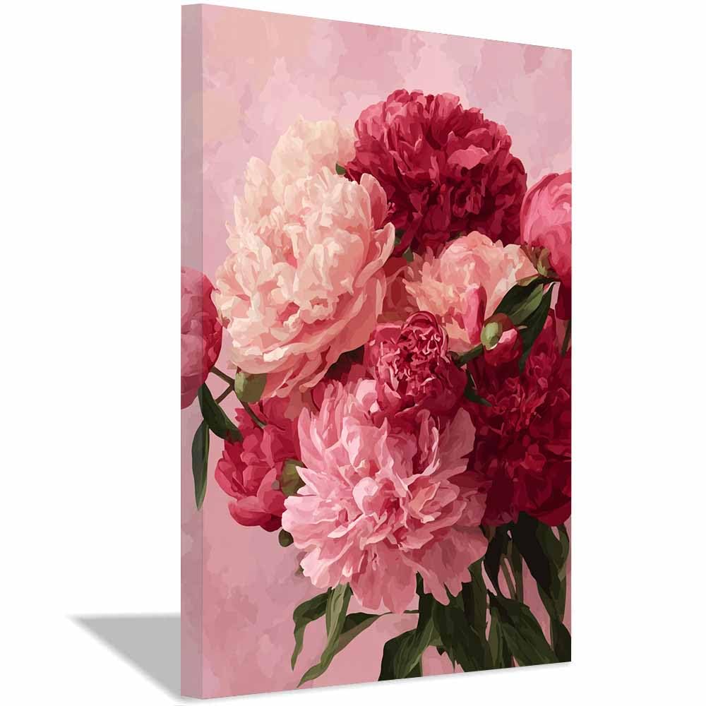 Hoqiu Multicolor Flowers Wall Canvas Blushs Peony Oil Painting Artwork, Wall Decoration Living Room Bedroom Hallway Stairs Decoration.(Multicolor)-70X100cm Framed
