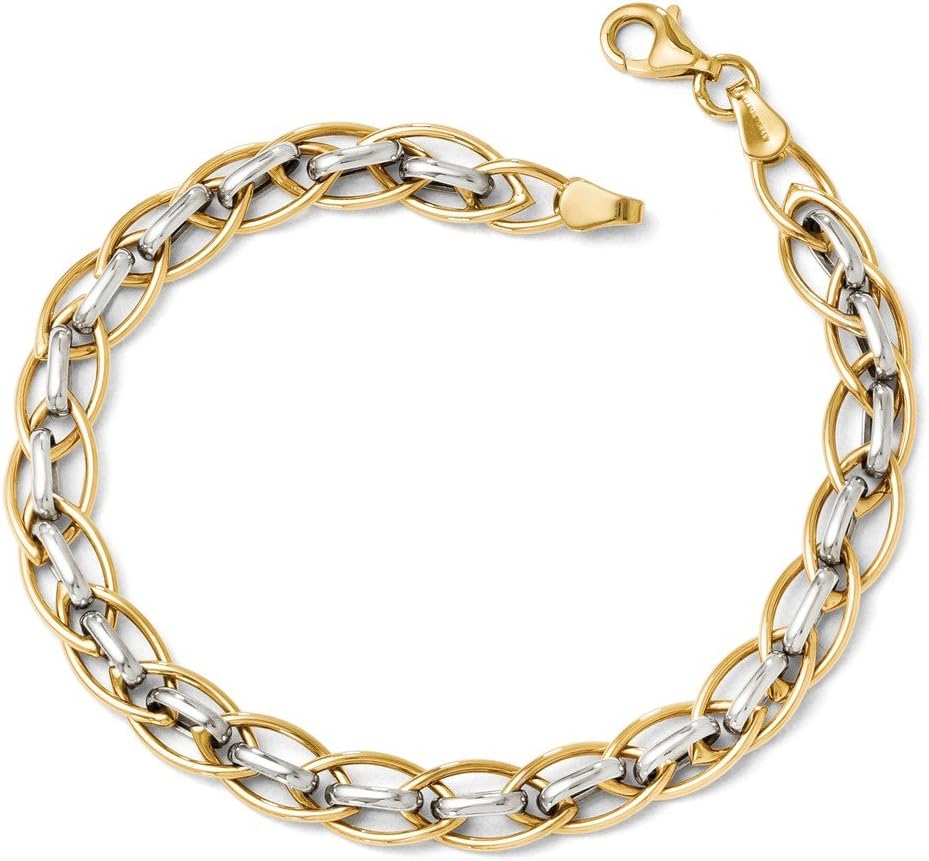 Leslie's 14k Two-tone Polished Fancy Link Bracelet, Length: 7.25 in, 14 kt White and Yellow Gold
