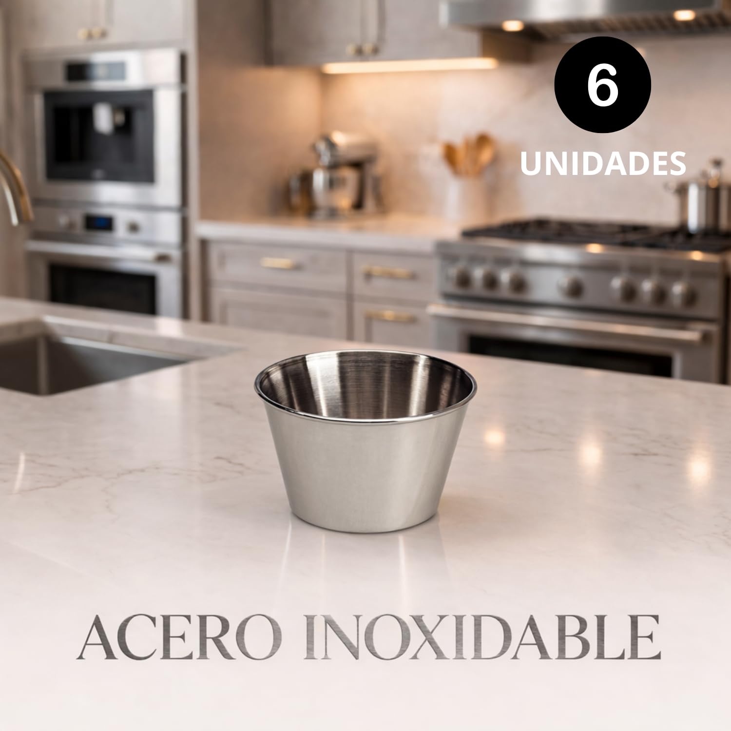 EUROXANTY 6 Flaneras de acero inoxidable, Flaneras individuales, Moldes para repostería, Molde para flan, Flanera para postres, Para repostería, Para salsas, Antiadherente, Gelatina, Ø9 cm