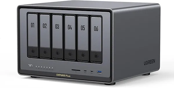 UGREEN NASync DXP6800 Plus 6-Bay Desktop NAS, Intel i3 1215u 6-Core CPU, 8GB DDR5 RAM, 128G SSD, 1X 10GbE and 1X 2.5GbE LAN Port, 2X M.2 NVMe Slots, 4K HDMI, Network Attached Storage (Diskle