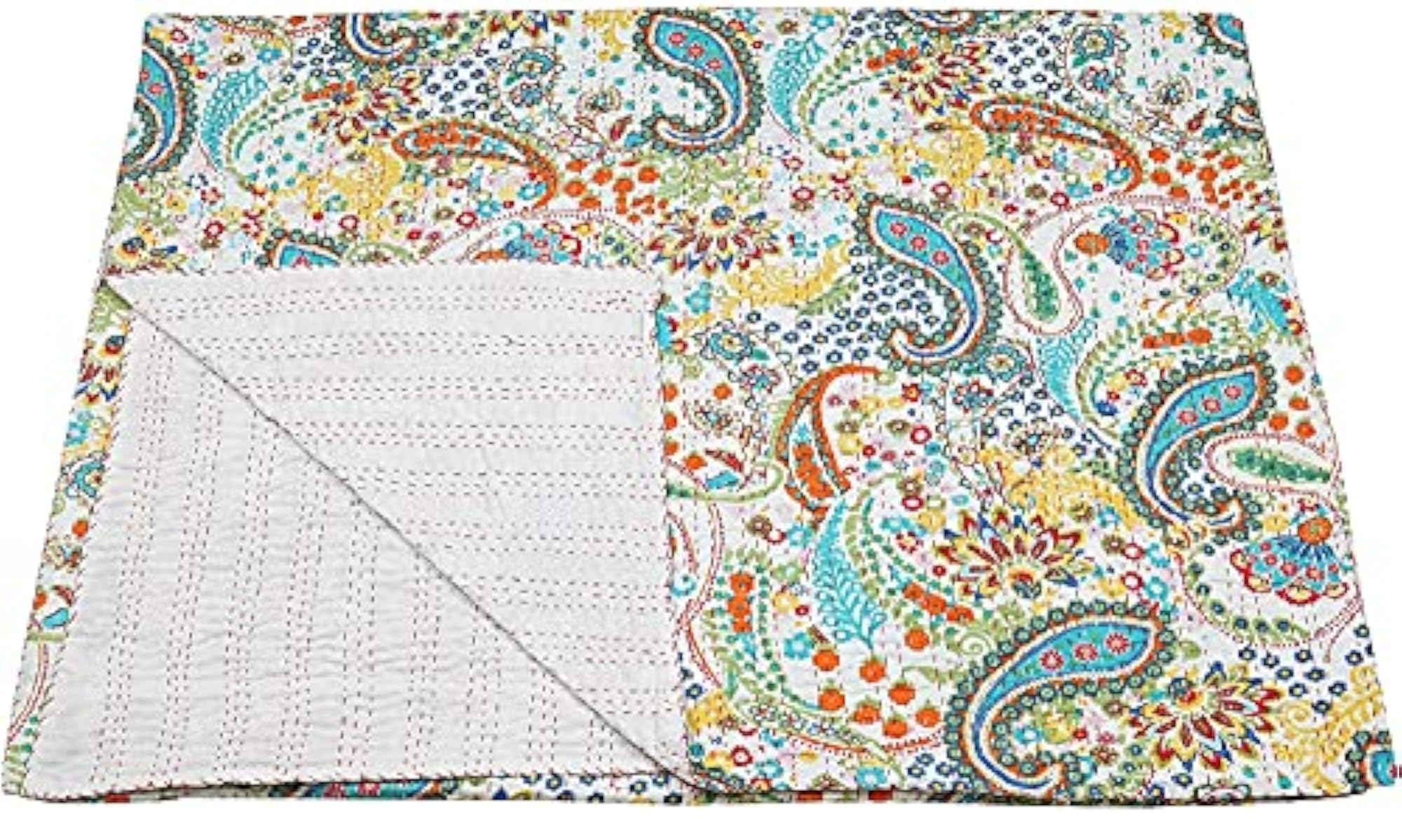 Jaipuri Handmade Bedspread, Cotton Kantha Quilt