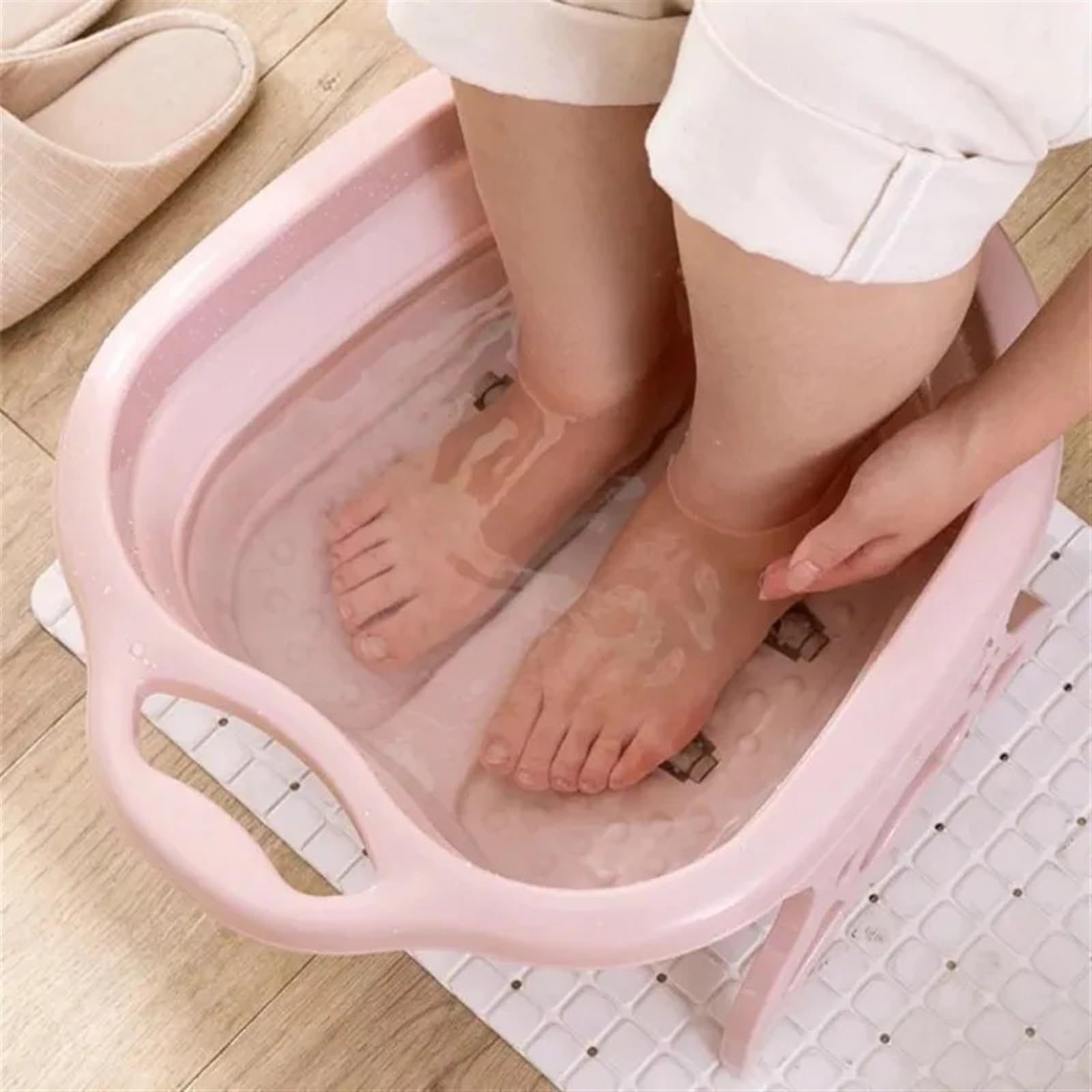 Secchio Pieghevole Per Piedi Pediluvio pieghevole Vasca da bagno portatile Secchio for immersione for massaggio ai piedi Bacino con coperchio for uso domestico(Pink)