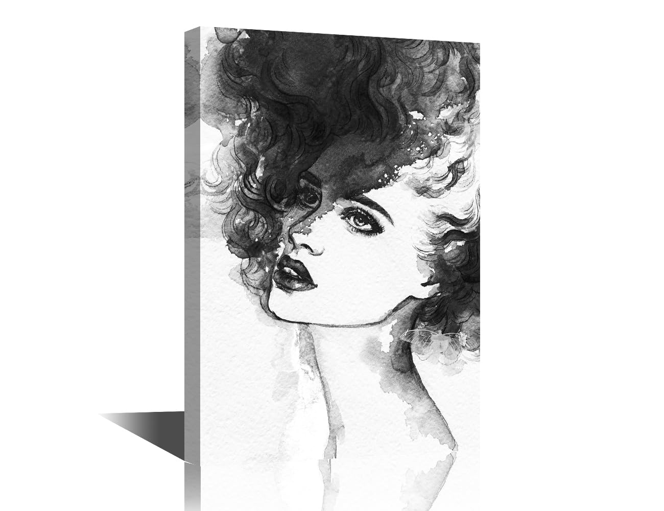 Black and White Woman Face Sketch Canvas Wall Art Vintage Abstract Girl Line Art Drawing Poster Minimalist Painting Print for Living Room Bedroom Office Decor Gallery Wrapped (Woman-1, 12"Wx18"H)