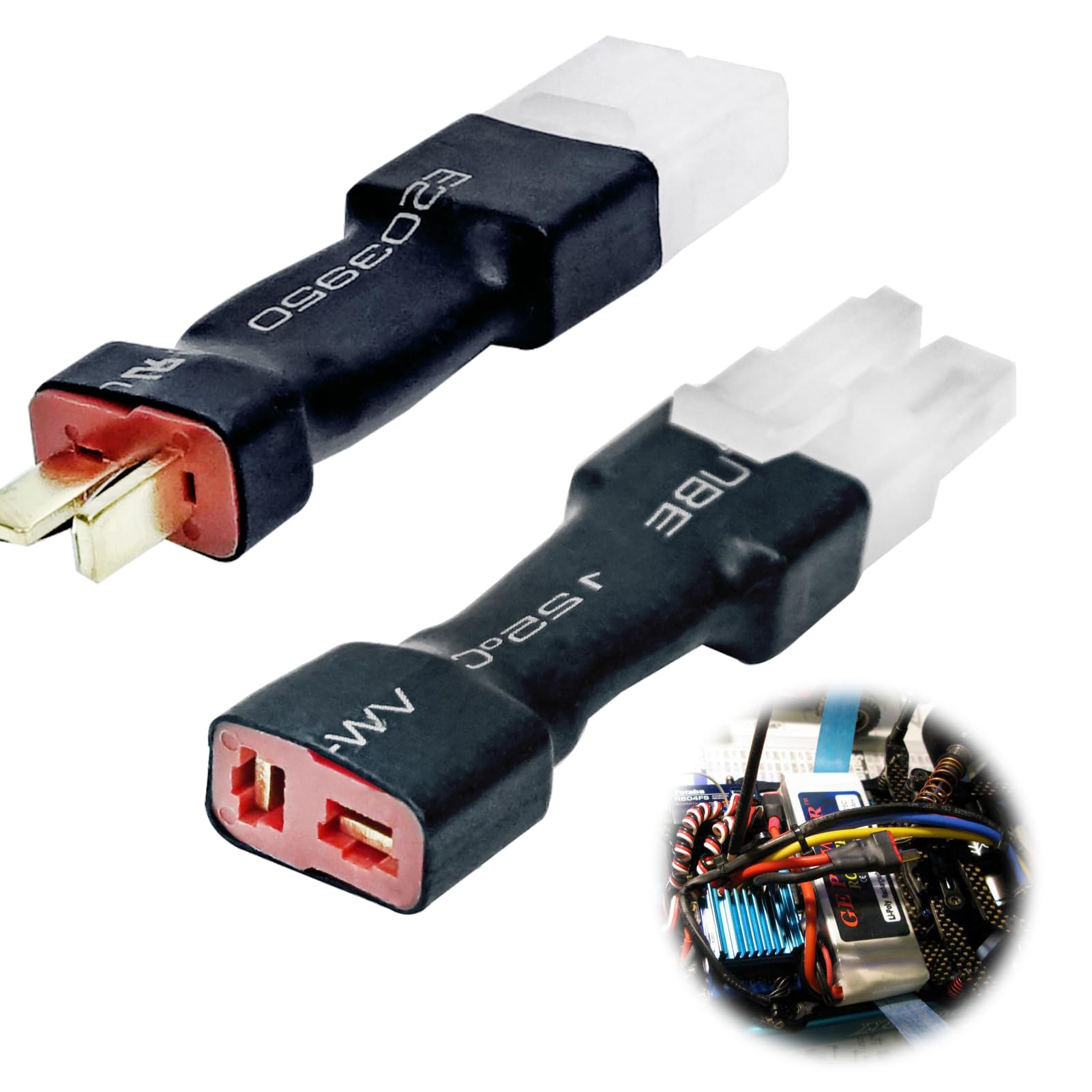 Kasoud T Plug Connector Female and Male Deans, 2PCS Rc Battery Connectors, Tamiya Style Connector to T-Plug Deans Male Female Adapter, Deans to Small Tamiya, 14awg for Rc Lipo Battery Cable Drone