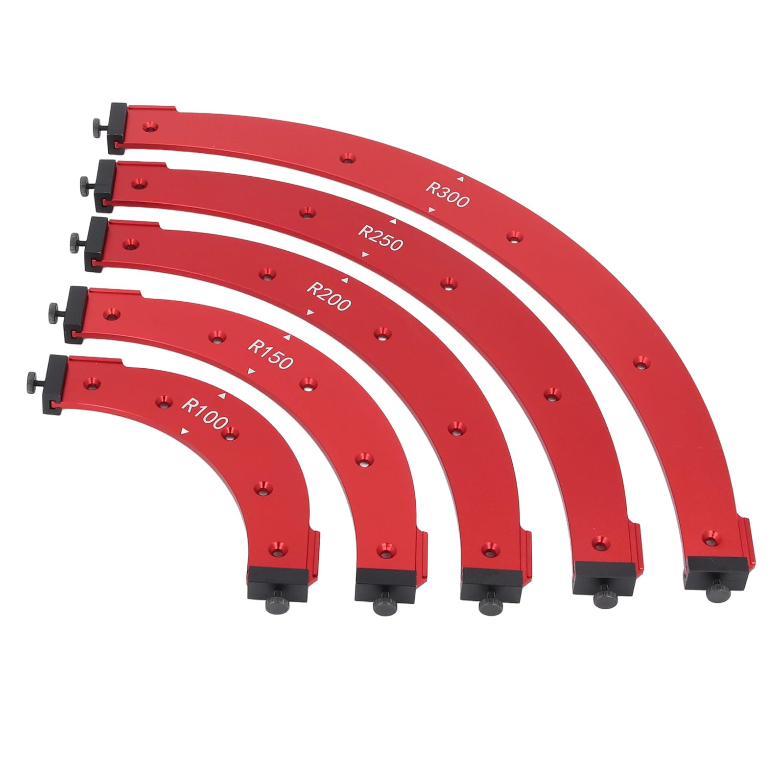 Ecklehren-Schablonen-Set aus Aluminiumlegierung, Holzbearbeitungs-Radius-Frässchablonen für Schrank- und Kleiderschrankecken, mit R100 R150 R200 R250 R300 Zum Beschneiden von Innen- und