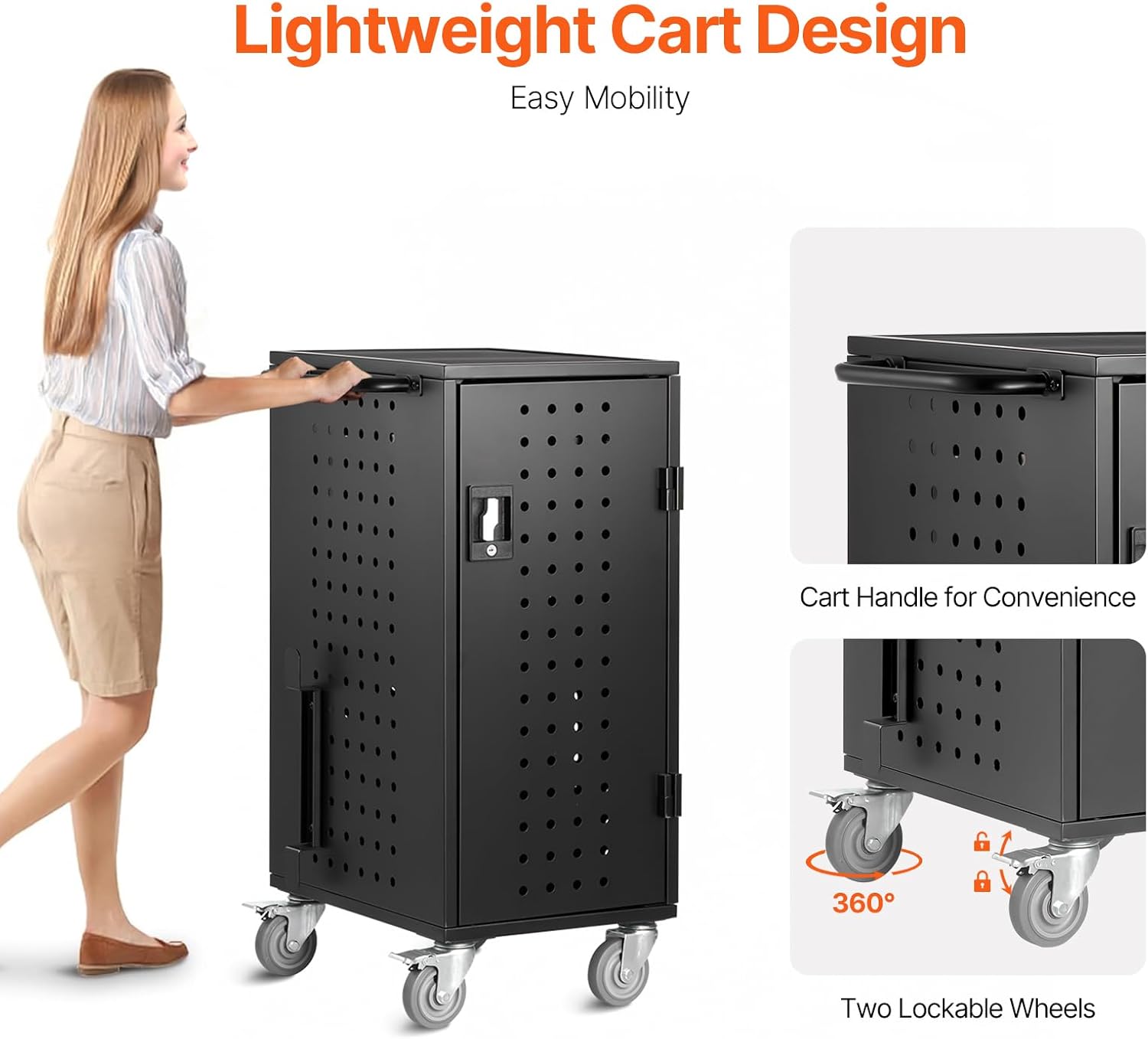 VEVOR Laptop Cart, 20 Device Mobile Charging Cart, Up to 15.6 in Screen Size, Office and Classroom Mobile Charging Cart, for Chromebook, Tablet and Laptop