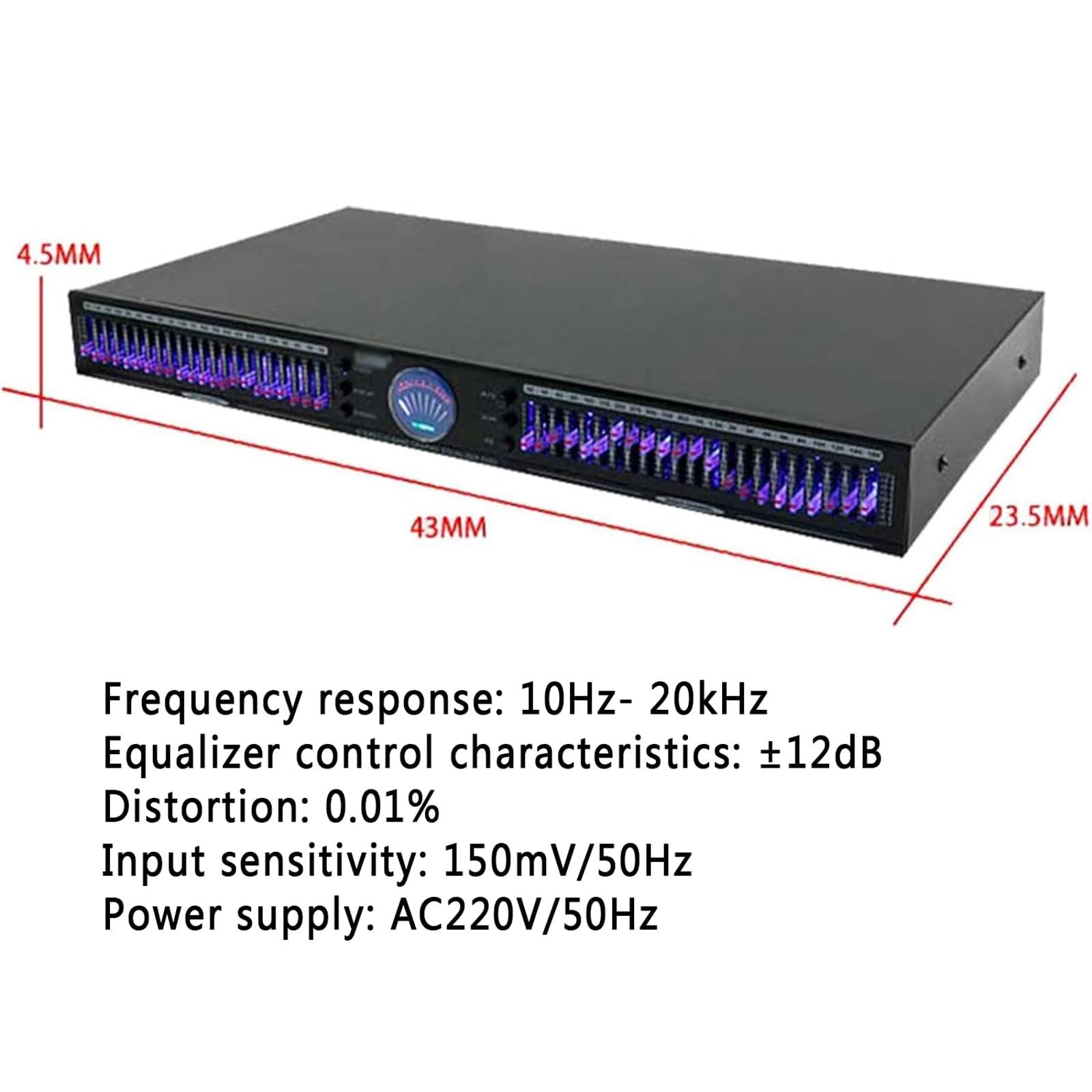 Ecualizador gráfico de 22 Bandas, analizador de Espectro de música led con 10 Efectos preestablecidos, reducción automática de Ruido, procesador de Audio de Doble Canal para el hogar, Estudio