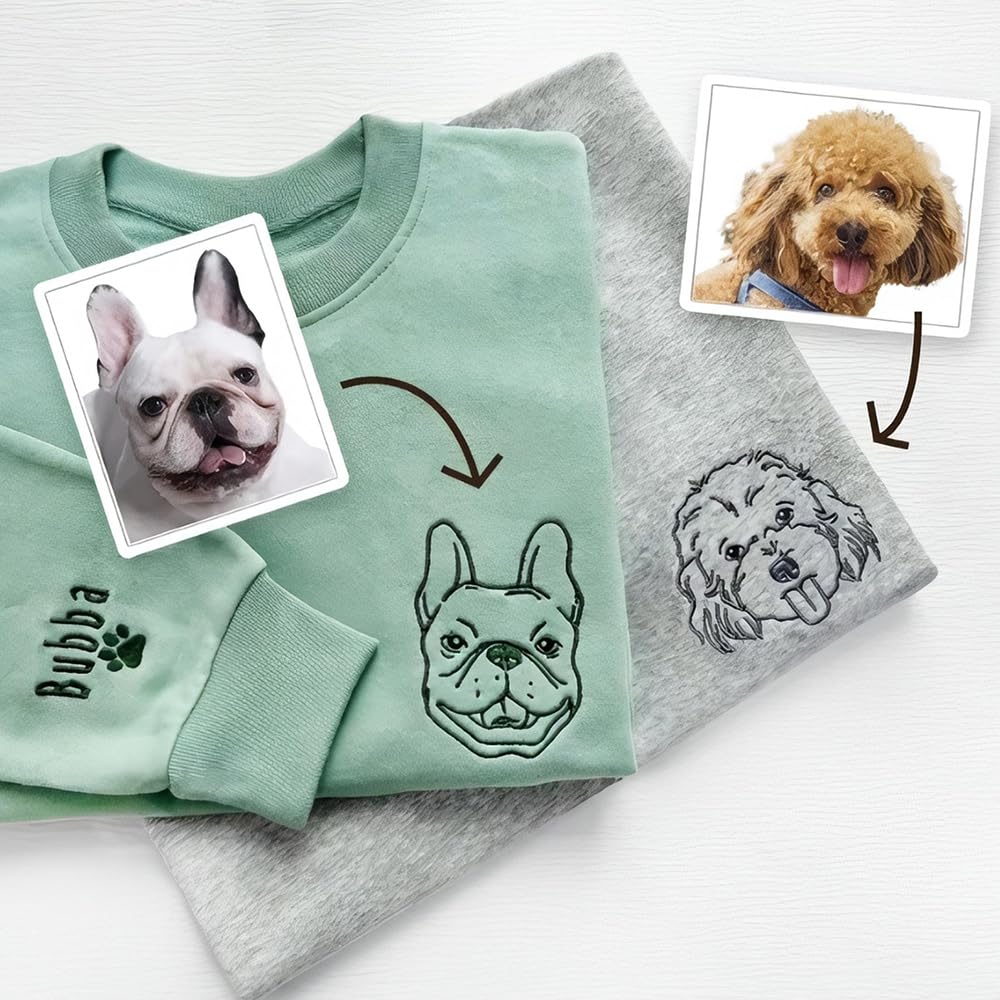 Sudadera con Bordado Personalizado de Cara de Mascota,Sudaderas Personalizadas con Foto de Perro con Nombre o Texto en la Manga,Regalo conmemorativo para Mascotas