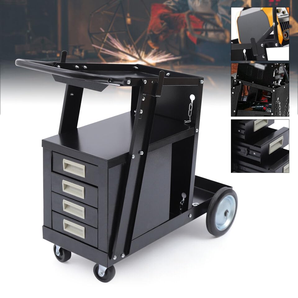 Steel Cabinet Welding Cart w/Wheels and Gas Tank Storage for TIG MIG Welder Welding Welder Cart MIG TIG ARC Plasma Cutter Tank Storage OR W/4 Drawer Cabinet Plasma Cutting Equipment