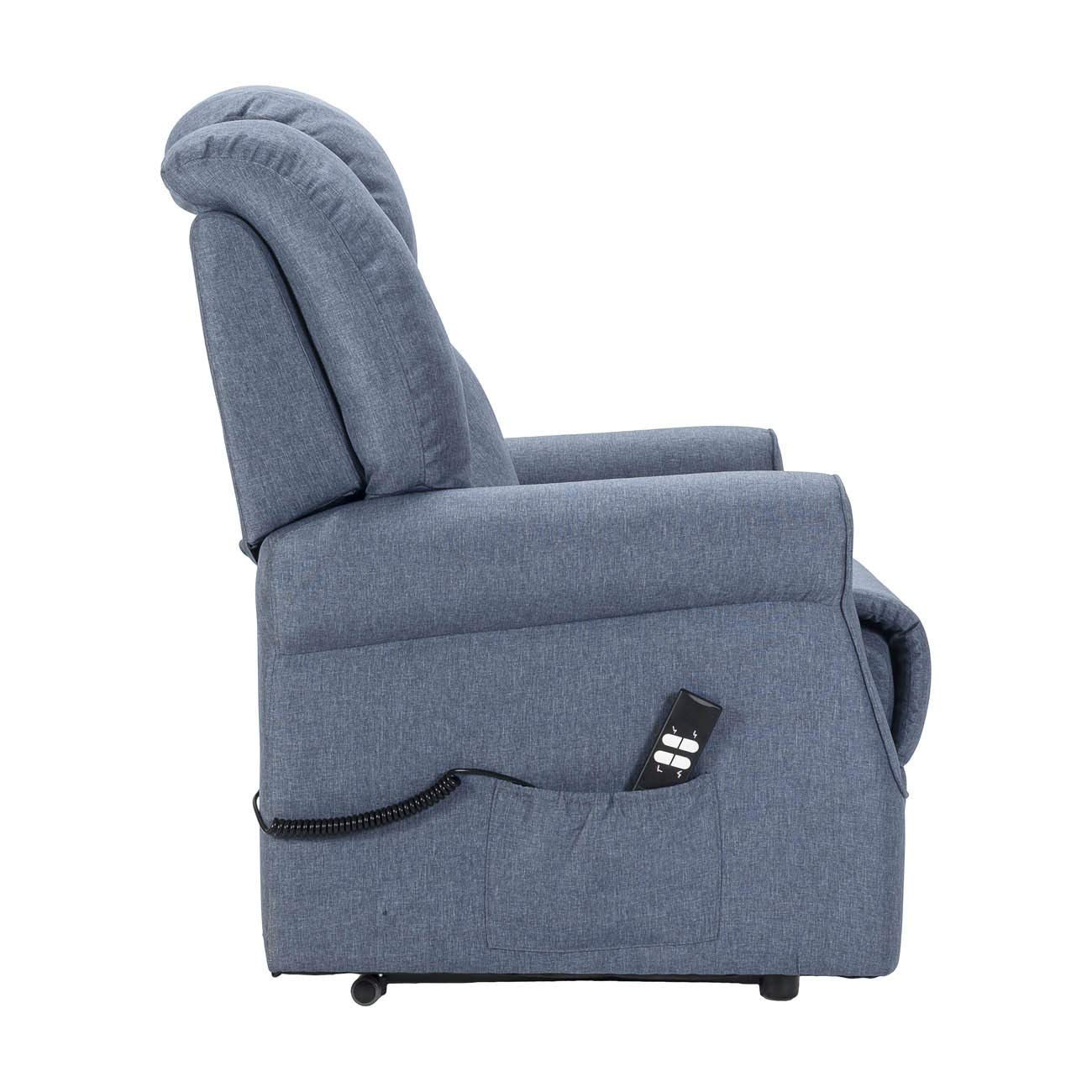 Angela 2 Moteurs Fauteuil releveur Relax Dispositif Médical système de Roue Doux siège à Micro-Ressorts résistant aux Taches fauteuils inclinables Bleu Denim