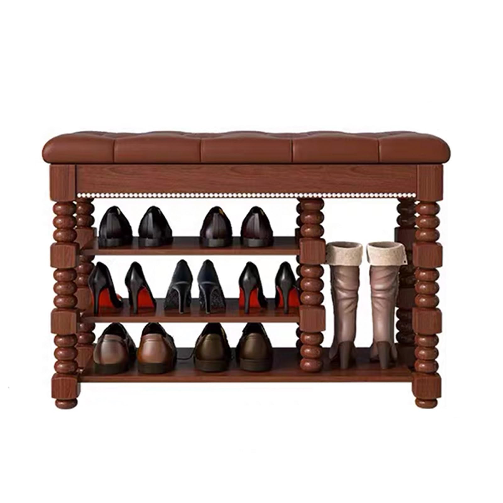 GDMDPTE Rosewood Shoe Rack Bench with Cushion Adjustable Shelves Flip Lid Storage Solid Wood Multi-Function Shoe nizer for Entryway 23.6IN Size