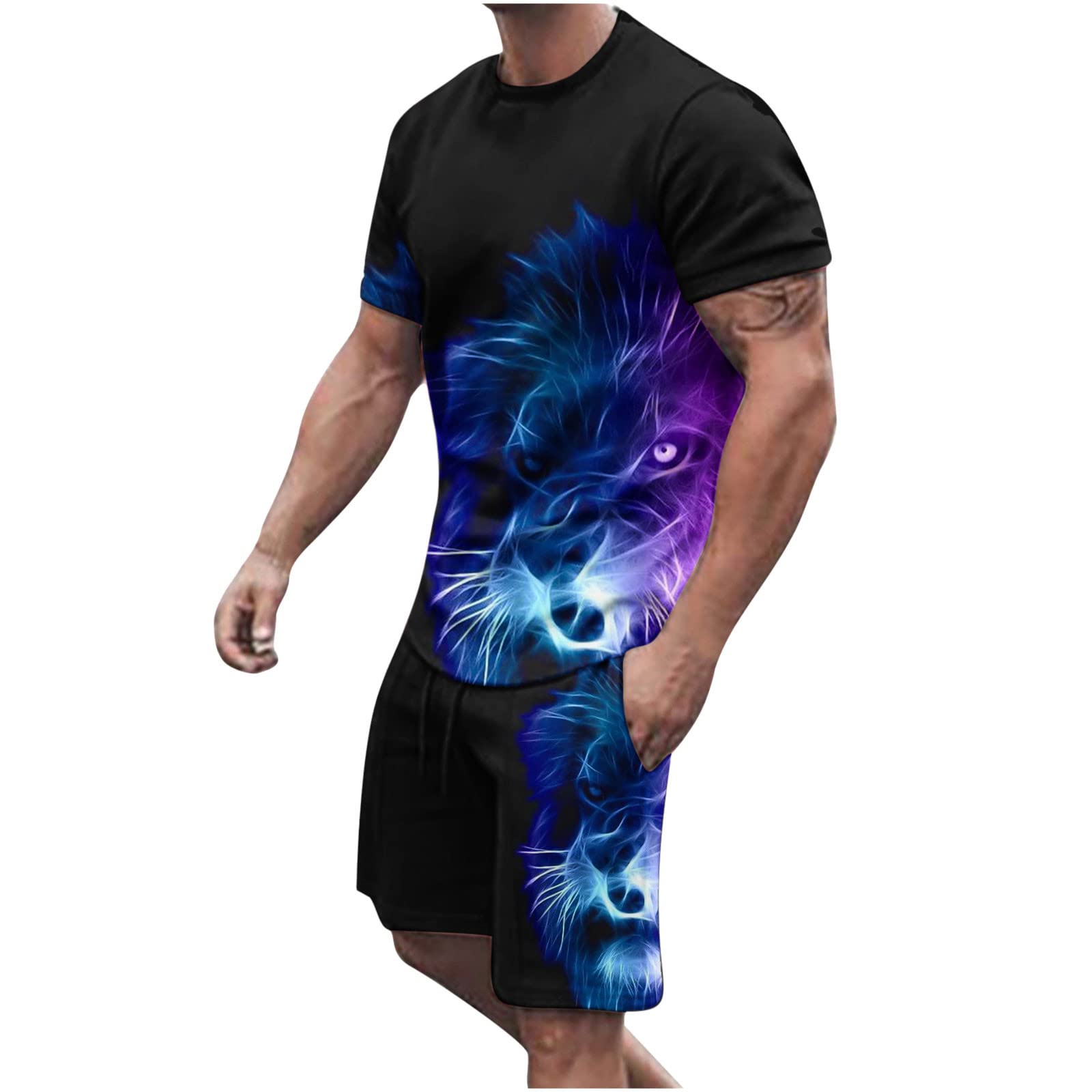 Generisch Tenue D'été Pour Homme - Survêtement De Sport - 2 Pièces - Avec Imprimé - Tenue Hawaïenne Amusante - Vêtement Pour Homme - Y2k - Survêtement De Sport Court - Pour