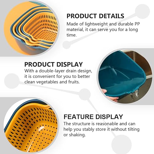 Miniatura 3 de LIFKOME Cesta de drenaje cuadrada gruesa de doble capa para frutas y verduras, cesta multifunción de lavado y drenaje de cocina, 9.84 x 10.23 x 3.93