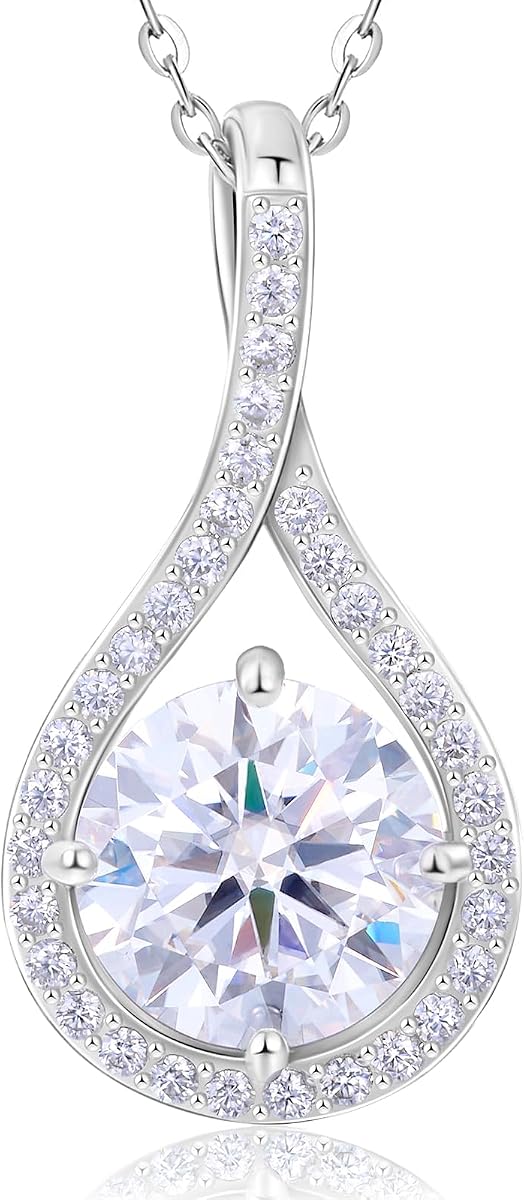 Moissanite Necklace Gift for Women, 925 Sterling Silver 18K White/Yellow Gold Vermeil 0.5-6.0CT Moissanite Pendant for Her, Anniversary Day, Birthday, Wedding - to My Wife, Mom