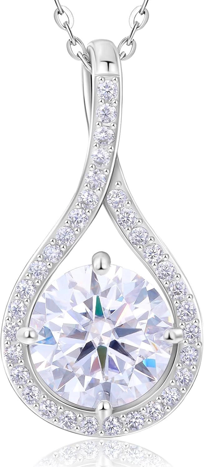 Moissanite Necklace Gift for Women, 925 Sterling Silver 18K White/Yellow Gold Vermeil 0.5-6.0CT Moissanite Pendant for Her, Anniversary Day, Birthday, Wedding - to My Wife, Mom
