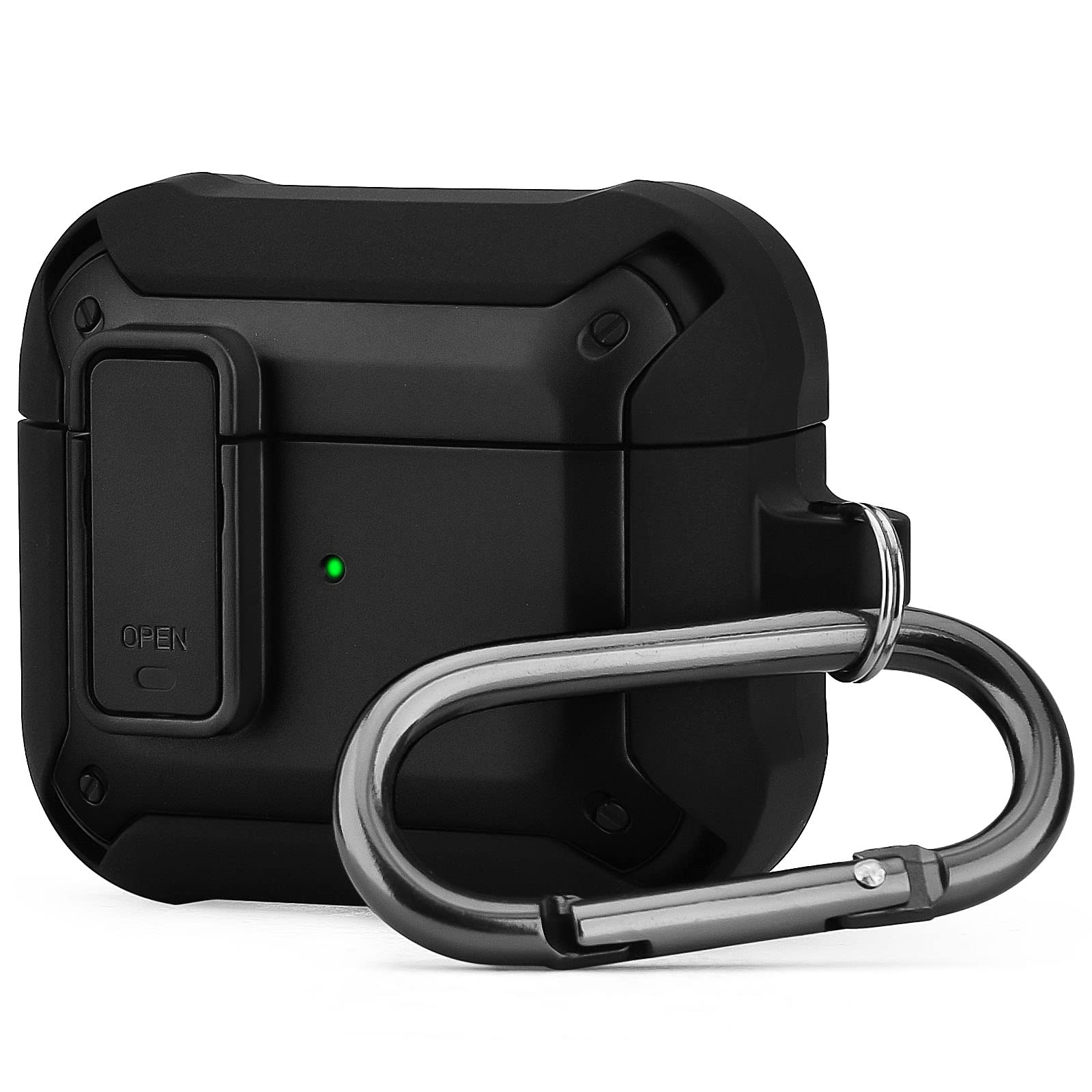 Airpods 3 Case with Lock and Keychain,OLEBAND Full-Body Rugged Military Grade Protective Cover for ipod 3rd Gen(2021),Shock Absorption Corner Design,Durable Armor Case,Black