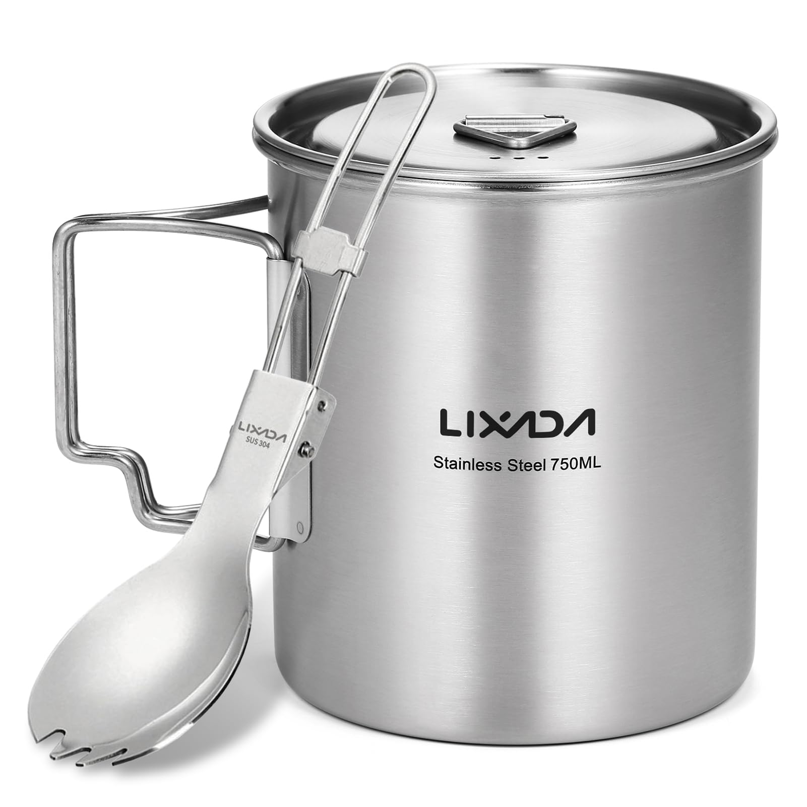 Horett 750ml Cup Outdoor Stainless Steel Water Cup Mug with Foldable Handles and Lid for Camping Hiking Backpacking