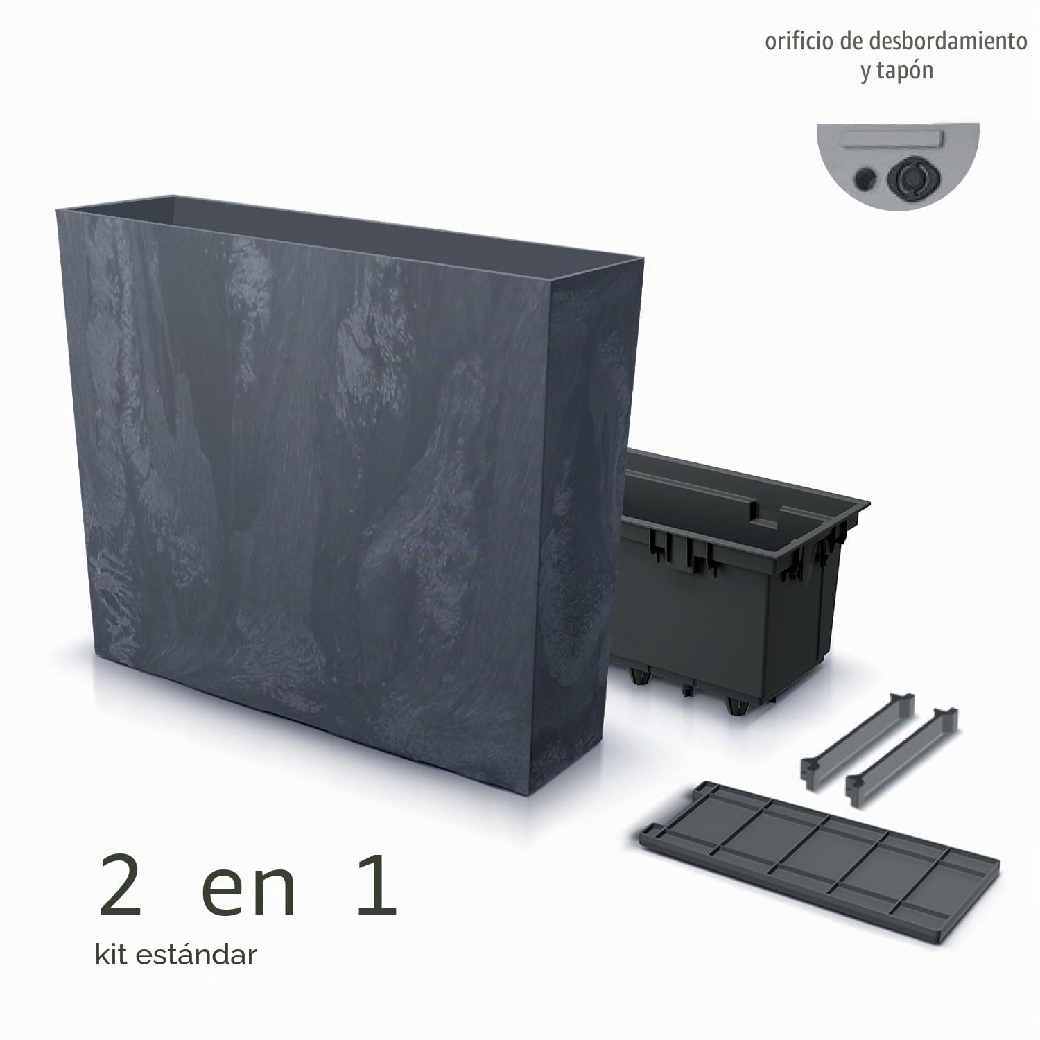 IMJ-Global - Macetas Decorativas Interior Exterior Efecto Concreto (58x18x 49,8 cm - 44 litros) Maceteros Jardineras Exterior Maceta Plastico, Macetero con un Diseño Moderno para Plantas