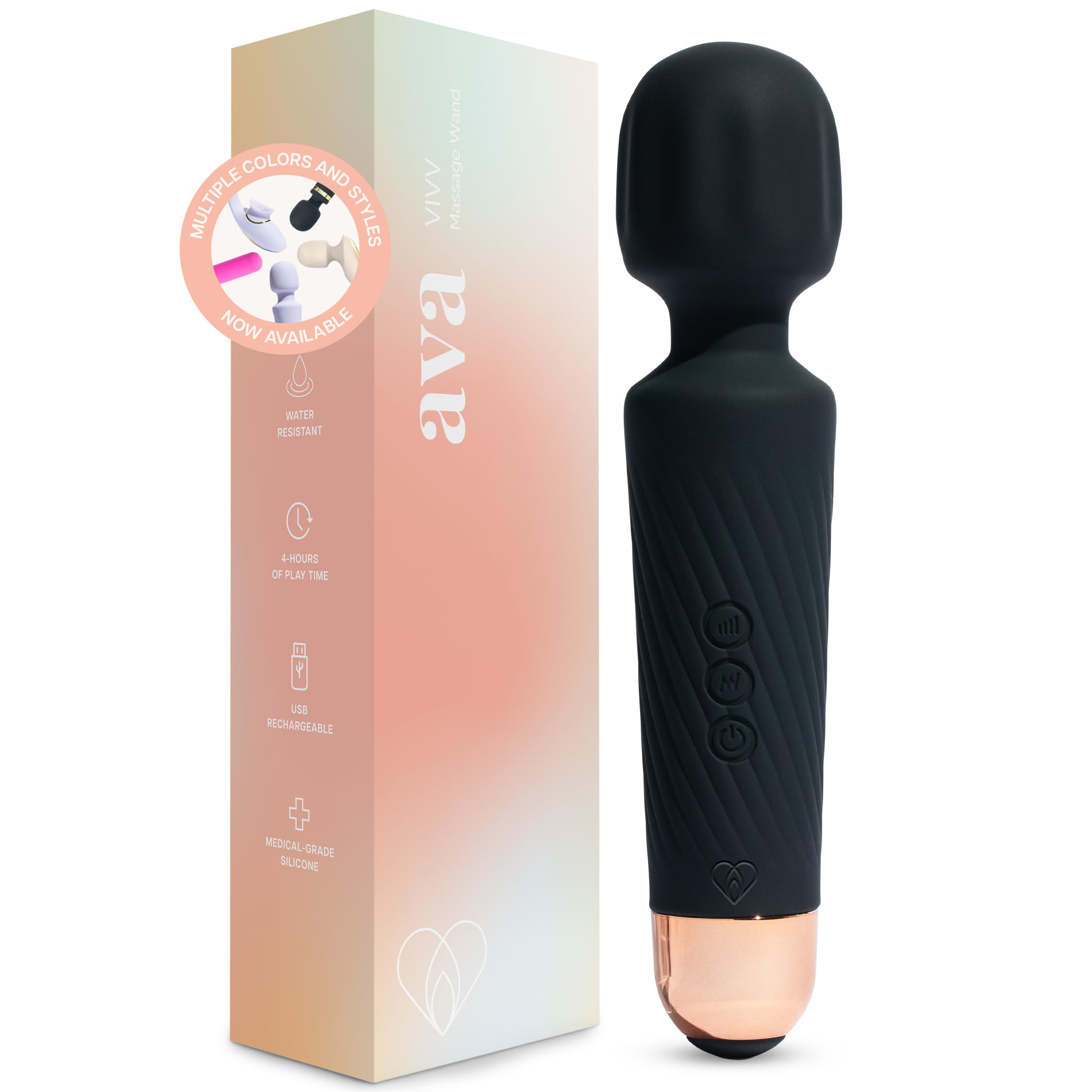 Ava Vibrator Sex Toys – 4 Hour Battery Life | Water Resistant Body Safe Silicone | Clitoral Vibrators Couples Sex Toy with multi patterns and speeds– Clit Stimulator Vibrator for Women – Discreet Gift: Black Standard - Regular