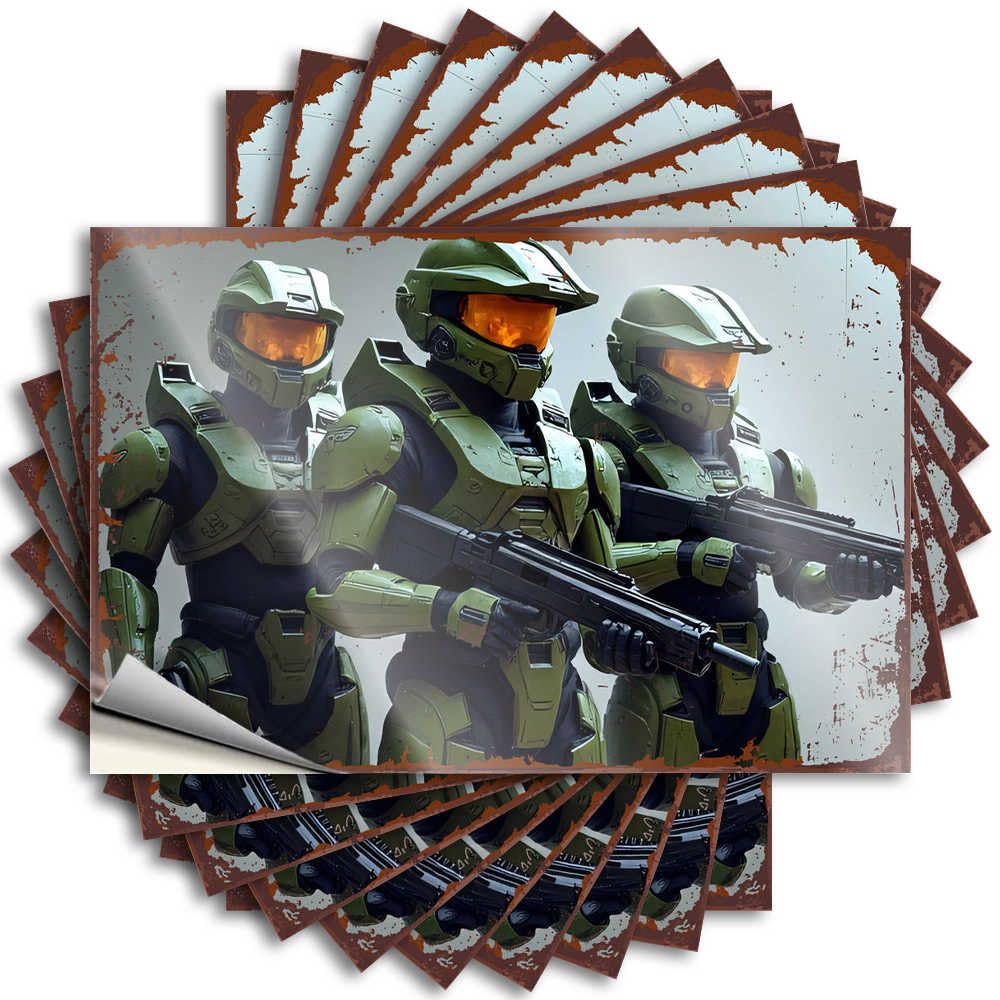 Decals Bath Decor Custom Stickers, Bottle Waterproof Three Halo Spartans in Green Armor Holding Guns for Hydro Flask | Winter Vinyl Decals for Military Holiday Gift(6X9CM)