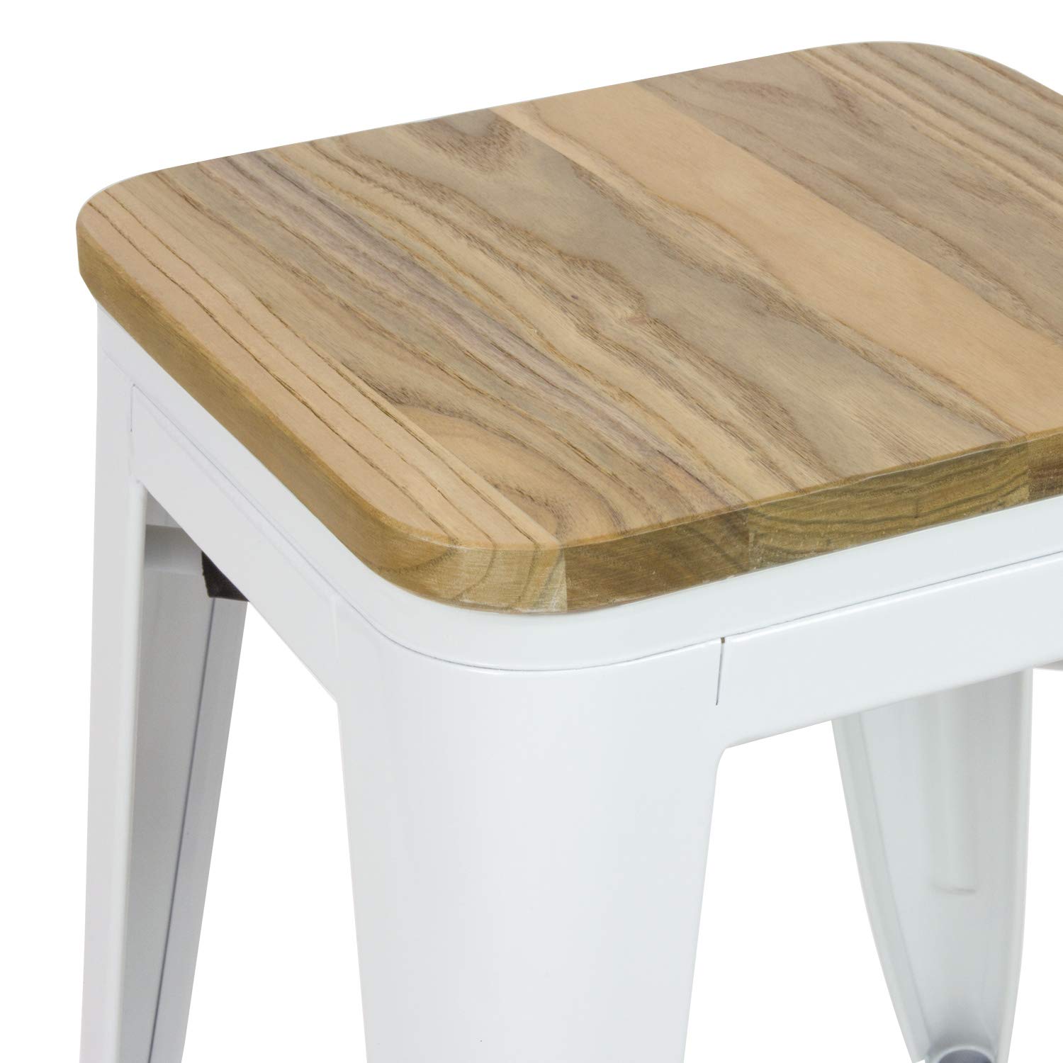 Taburete Bajo Oliix Madera Brillo - Taburete Estilo Industrial (Blanco)