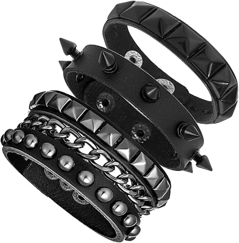 Miniatura 3 de 3 pulseras de cuero punk rock para mujer, accesorios de joyería Emo Pop de los años 80 y 90, accesorios de joyería retro con pinchos ajustables