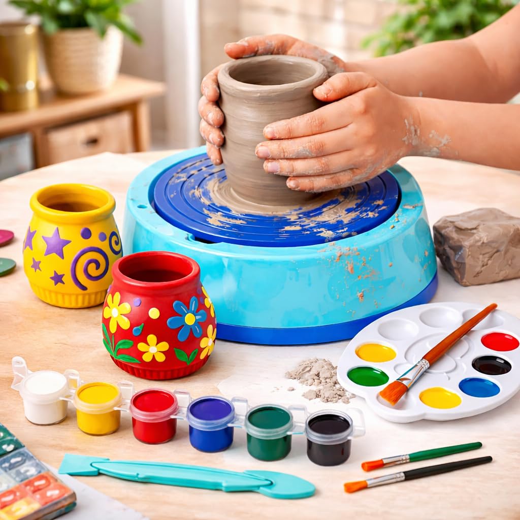 Mini Explorer Pottery Wheel Kit for Kids – DIY Battery Operated Pottery Making and Painting Set with Clay, Sculpting Tools, Arts and Crafts Toy for Boys Girls Age 5+, Creative Activity Gift-image-18