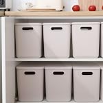 Plastic Storage Baskets With Lid Organizing Container Lidded Knit Storage Organizer Bins for Shelves Drawers Desktop Closet Playroom Classroom Office (Light grey, 4L)
