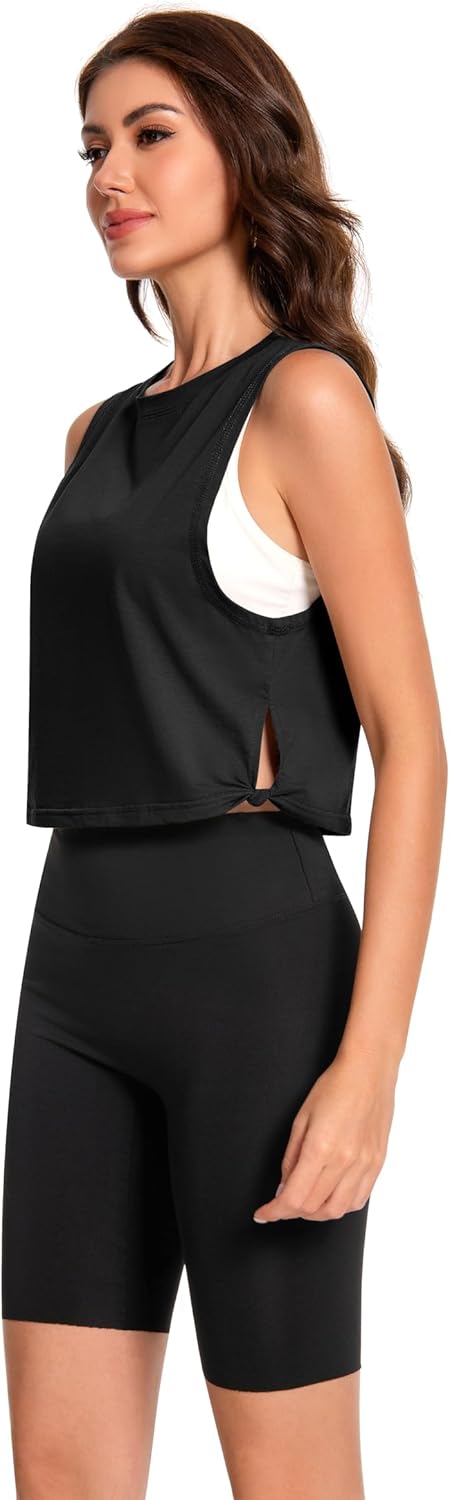 Cotton Workout Yoga Crop Tank Tops for Women Breathable Activewear Sleeveless Running Gym Shirts Athletic Clothes - Image 7
