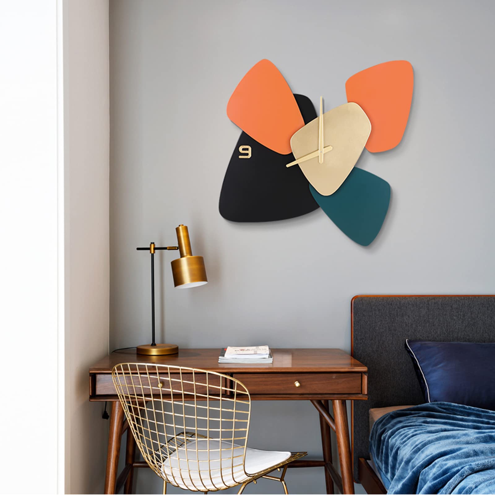 Relojes decorativos de metal, cuarzo artístico estéreo 3D creativo, relojes de pared silenciosos que no hacen tictac, para el hogar, oficina, sala de estar interior, dormitorio, cocina, eficiencia de