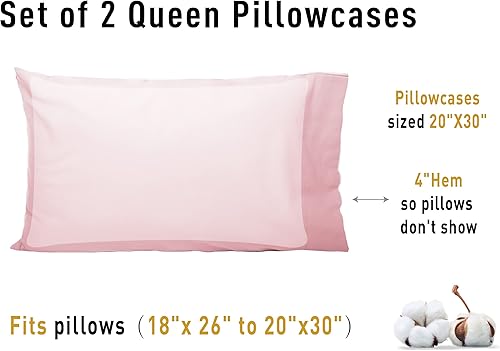 Miniatura 8 de Sunflower Juego de 2 fundas de almohada tamaño Queen, 100% algodón, 2 fundas de almohada Queen de 20 x 30 pulgadas, color rosa oscuro, suaves y
