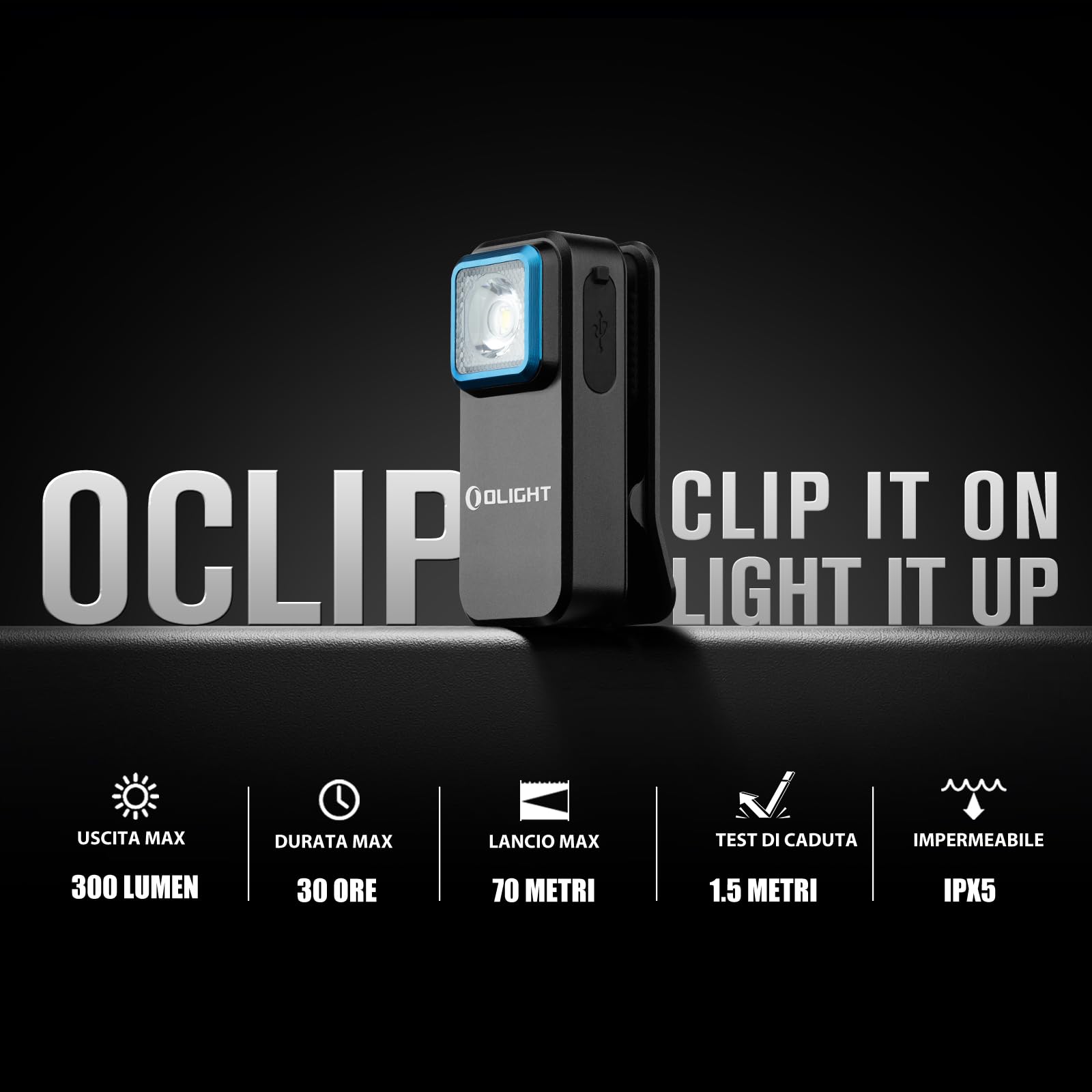 OLIGHT Oclip Sorgente Rossa e Bianca 300lm Lampada a Clip Ricaricabile con Aspirazione Magnetica e Foro di Aggancio Impermeabile IPX5 Escursionismo Campeggio e Alpinismo (Nero)