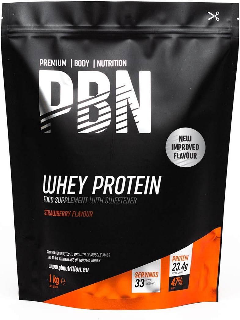 PBN - Premium Body Nutrition Whey Protein 1kg Strawberry, New Improved Flavour