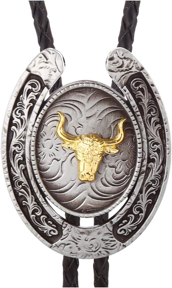 Vintage Bolo Tie for Men- Western Cowboy Native American Longhorn bull Eagle Horse Bolo Tie
