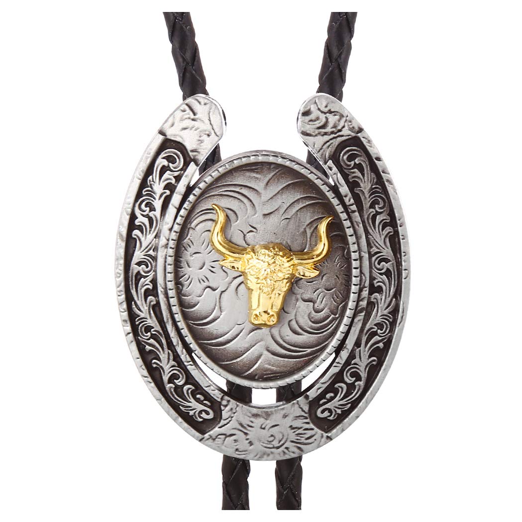 Vintage Bolo Tie for Men- Western Cowboy Native American Longhorn bull Eagle Horse Bolo Tie