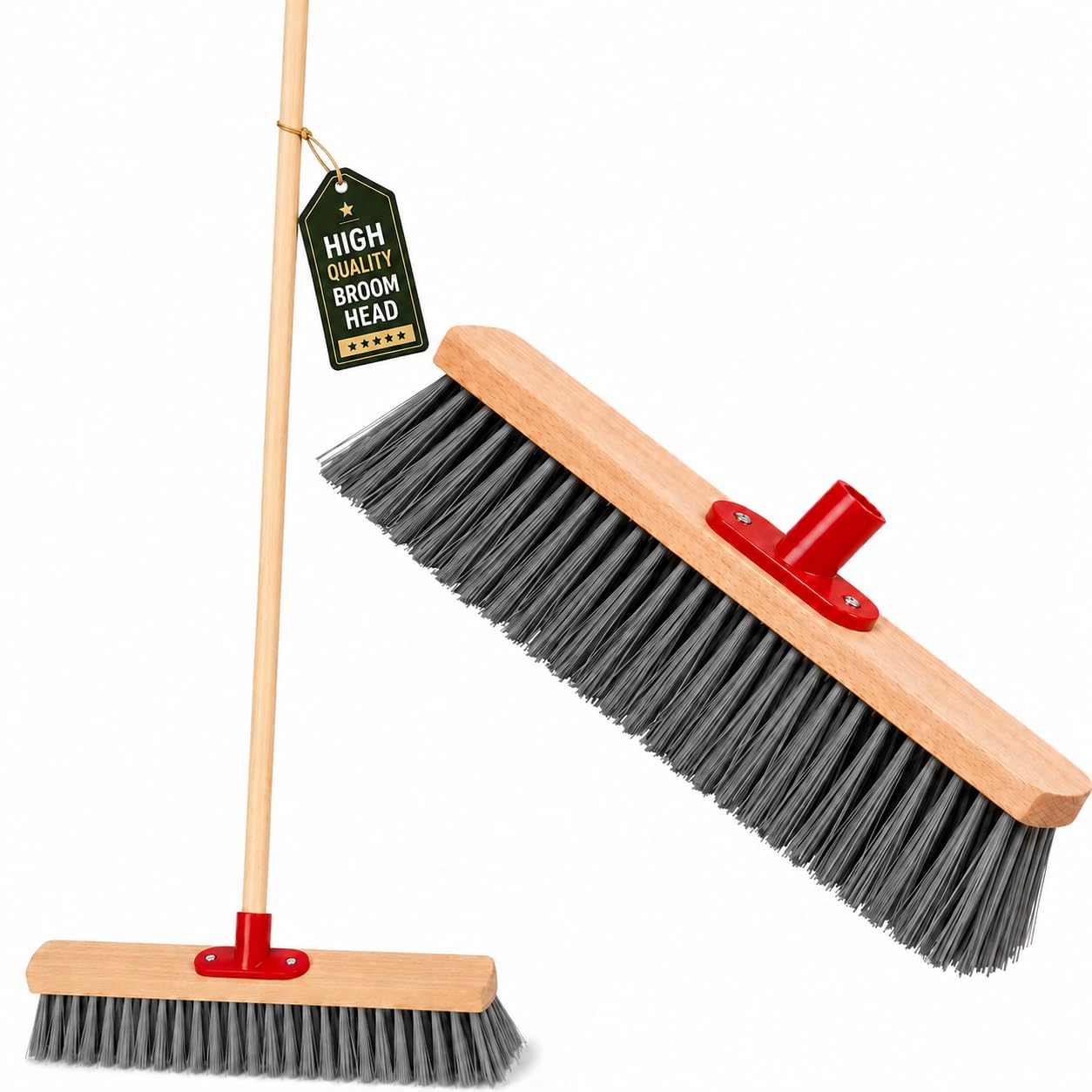 16 Inch Outdoor Garden Broom with 1.2m Wooden Handle, Heavy Duty PVC Stiff Bristle Yard Brush for Patio, Driveway, Decking, Garage, Paths & Hard Floors