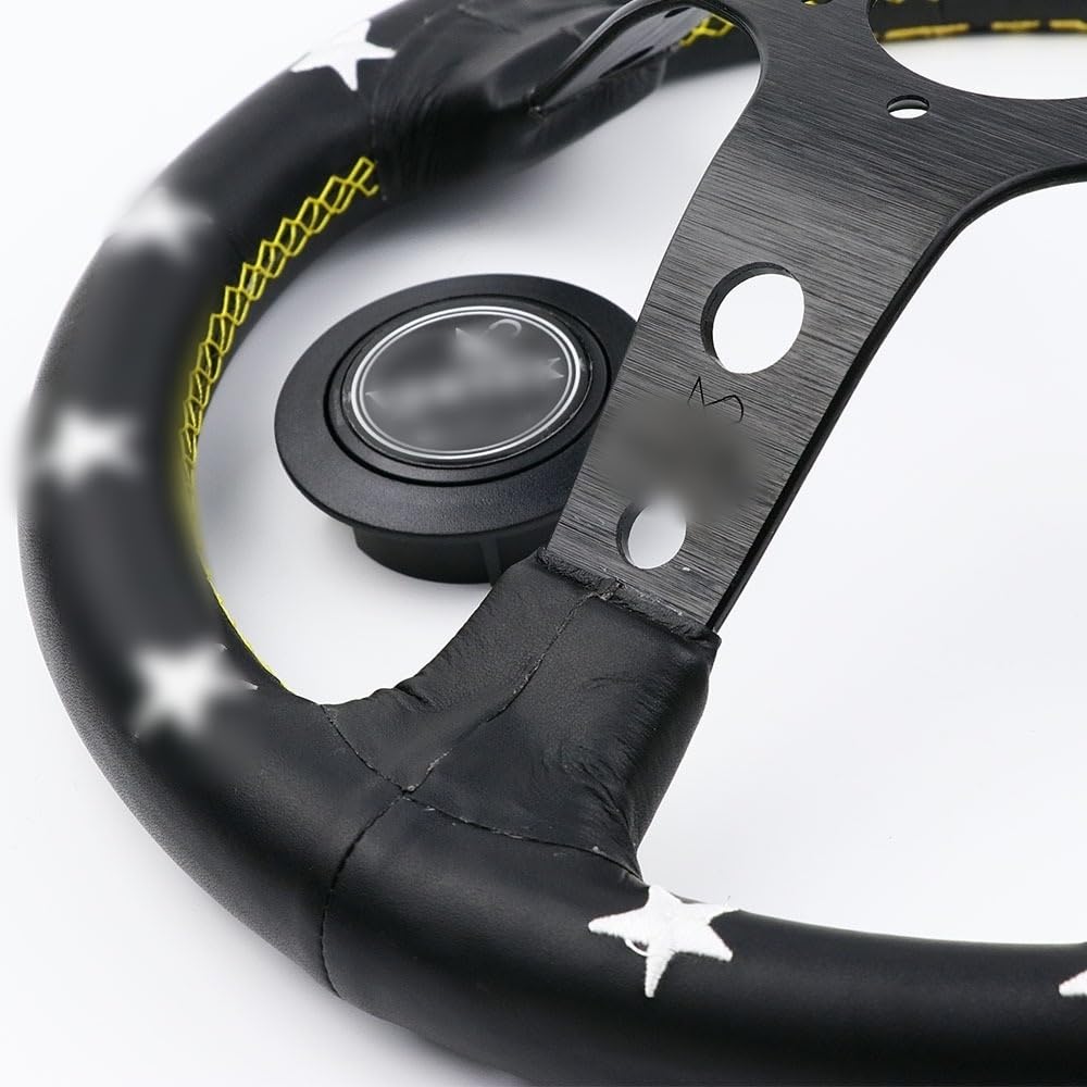 Volante da Corsa Vera Pelle Nero Bianco 13inch Drift Sport Volanti