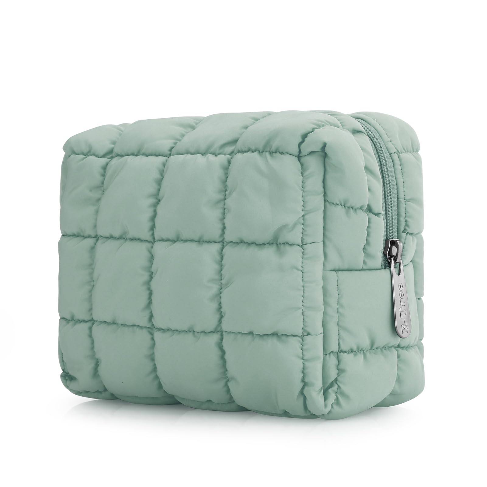 E-Tree Cute Makeup Bag,Quilted Cosmetic Bag,Make up Pouch for Purse,Toiletry Zipper Pouch,Checkered Bag,Travel Case,Storage Pouches for Organization (Green)