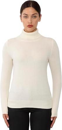 JENNIE LIU Womens 100% Pure Cashmere Long Sleeve Pullover Turtleneck Sweater