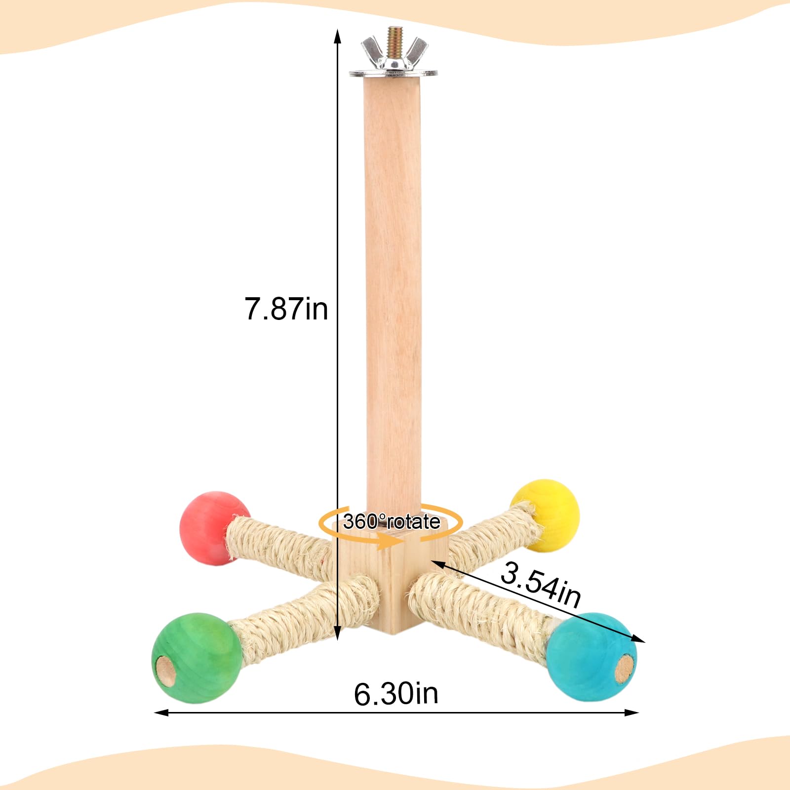 Hypeety Spinning Bird Perch Stand Toy Natural Wood Interactive Exercise Wheel for Parrots Parakeets, Budgies, Lovebirds - Image 2