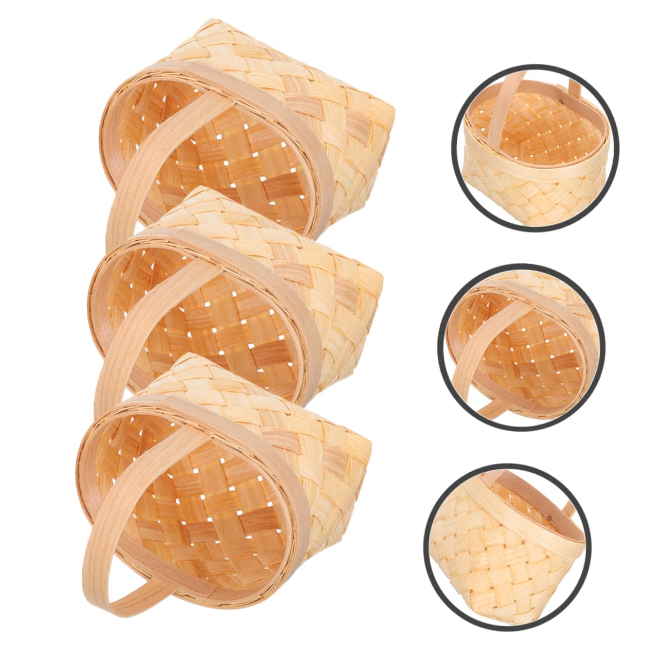 3 Mini Cestas Tejidas de Madera de Abeto con Asa, Obsequio