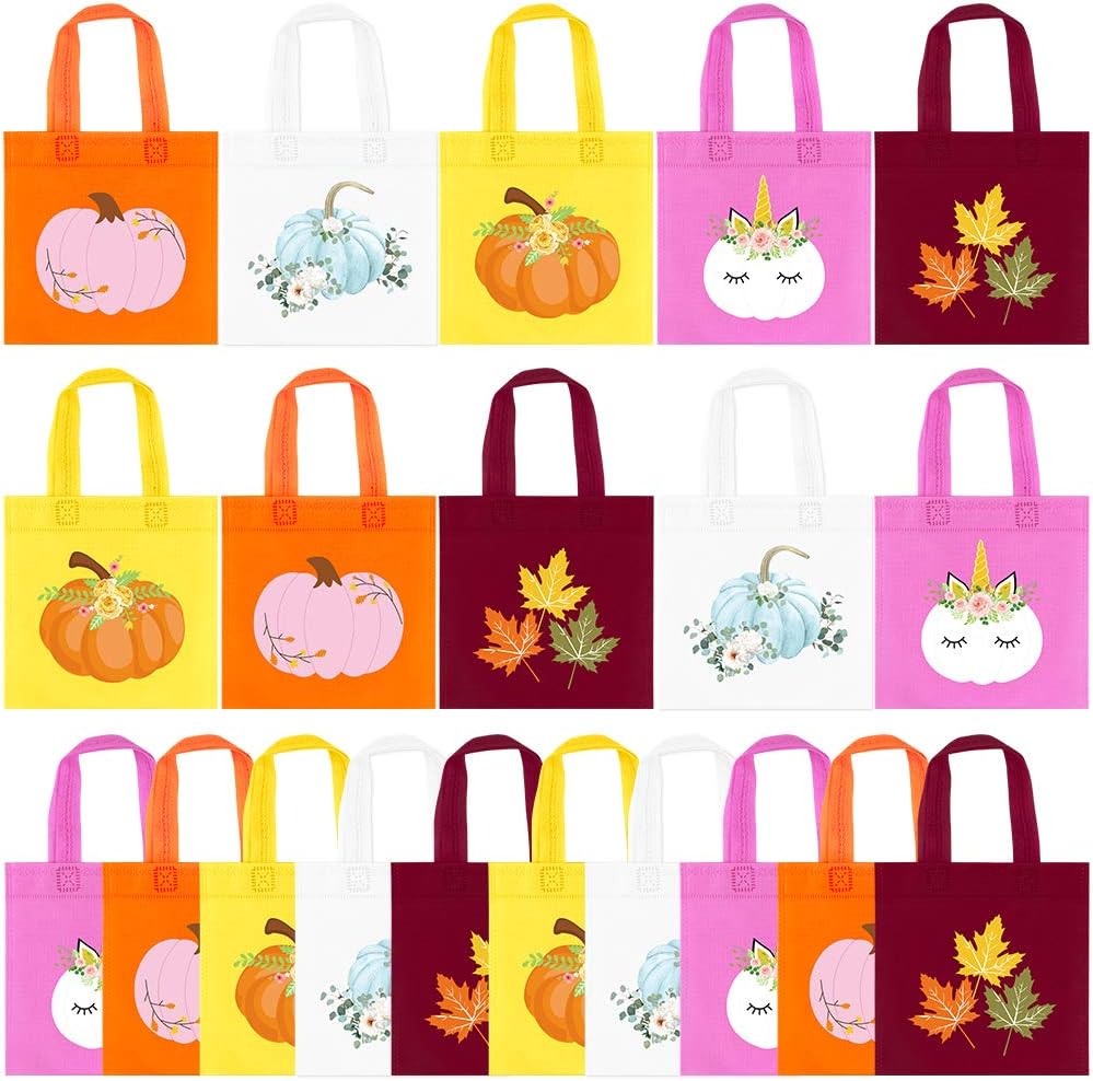 20Pcs Pumpkin Party Favor Bags, Halloween Non-Woven Pumpkin Bags, Autumn Goodie Candy Gift Bags Maple Leaf Pumpkin Treat Bags for Fall Birthday Baby Shower Thanksgiving Halloween Party Decoration