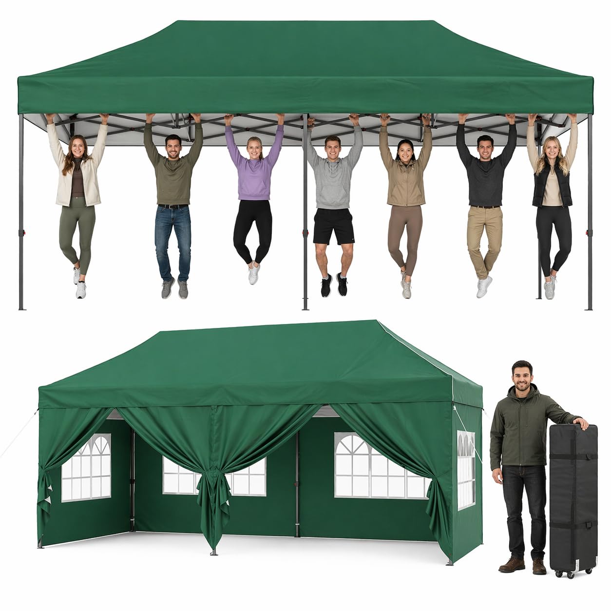 Aoxun Pop Up Gazebo 3m x 6m with Sides, Waterproof Outdoor Canopy with Wheeled Carrybag,6 Weight Bags, 8 Stakes and 4 Ropes, Heavy Duty Instant Shelter for Garden Party BBQ, Green โ image 1