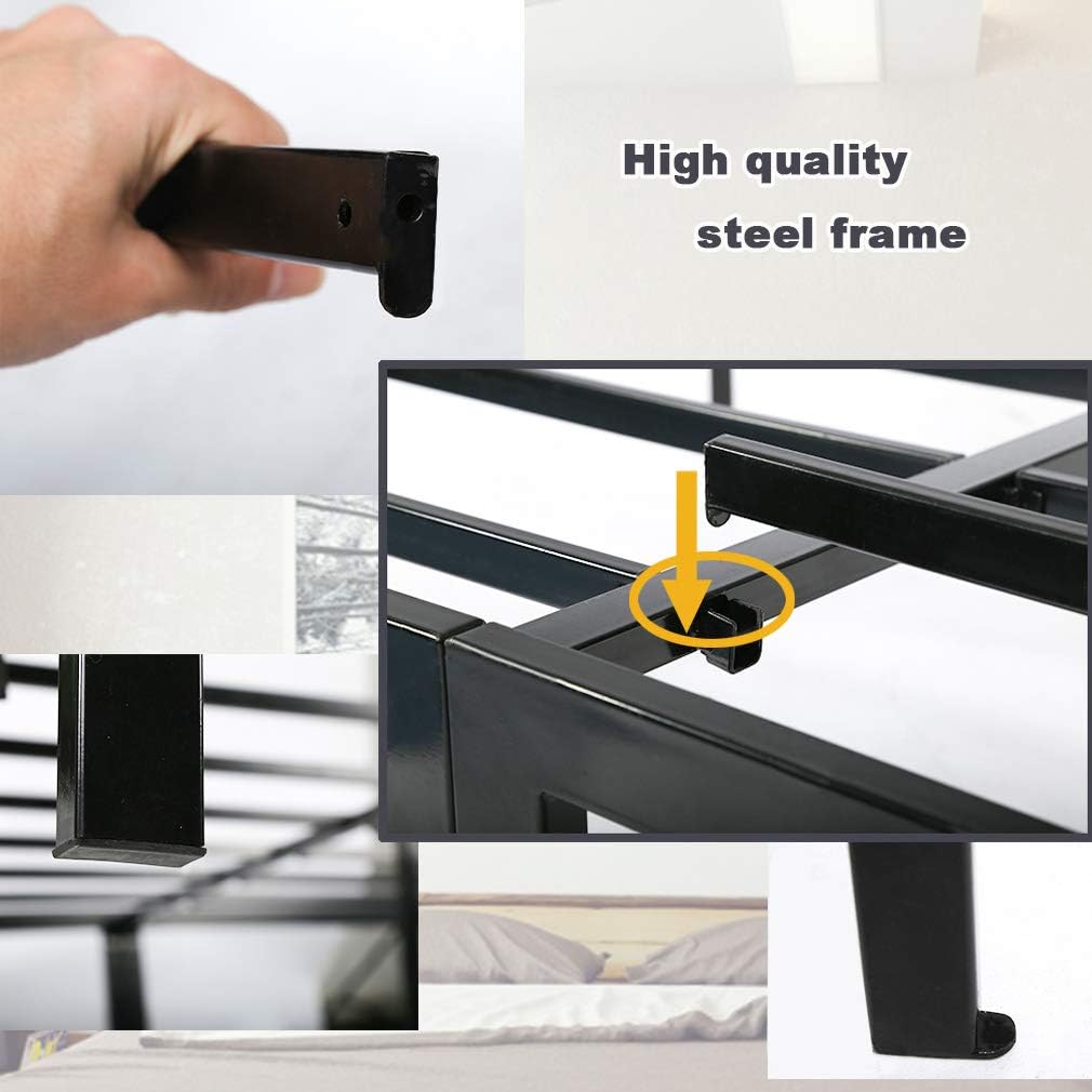 FDW Platform Bed Frame Queen Metal Base Mattress Foundation No Box Spring Needed 14 Inch Heavy Duty Steel Noise-Free,Black