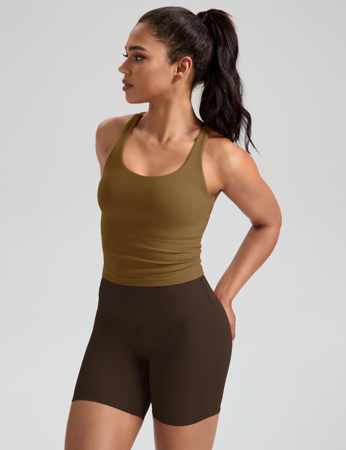 HeyNuts Zeal Bras Longline Ribbed Medium Support Sports Bras, Crisscross Back Tank Tops with Removable Pads A-D Cups - Image 3