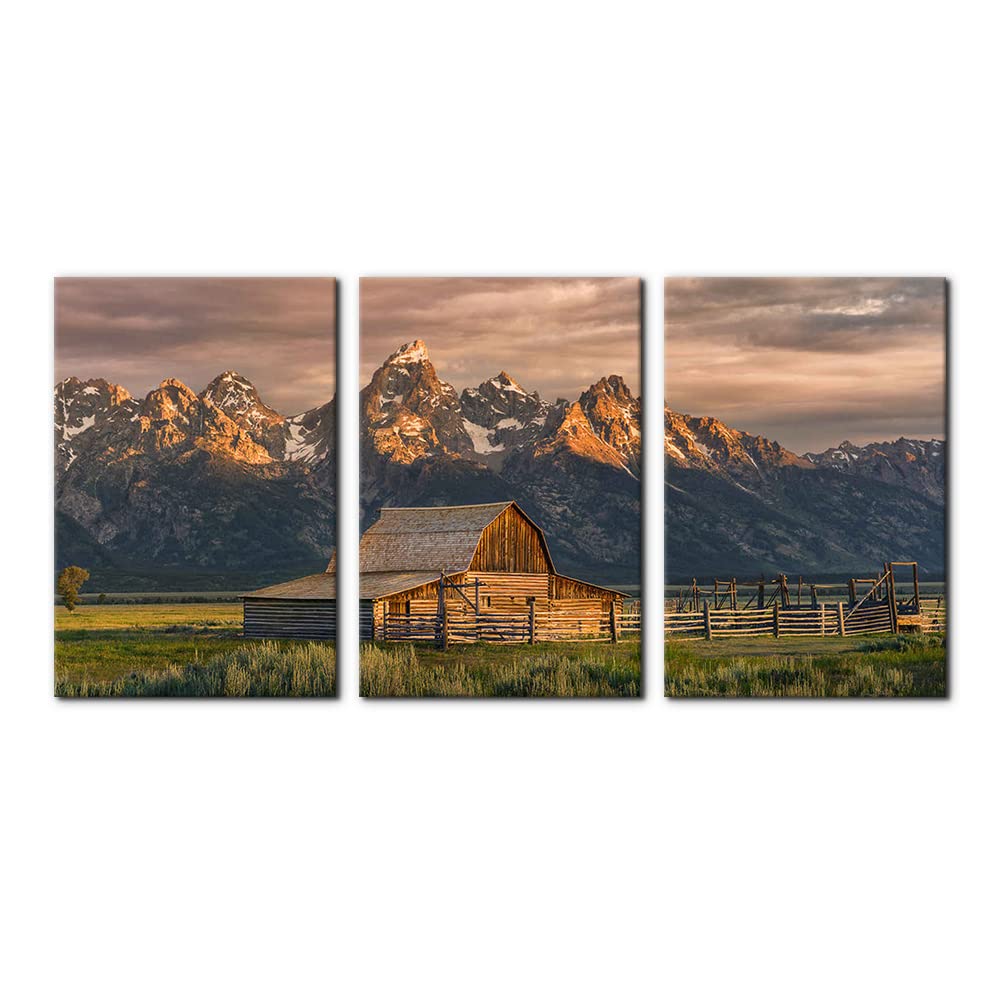 Country Paintings for Wall Grand Canyon Picture Art Nature Landscape Artwork 3 Pieces Log Cabin Modern Wall Art Giclee Home Decorations for Living Room Framed Ready to Hang - 16"x24"x3 Panels