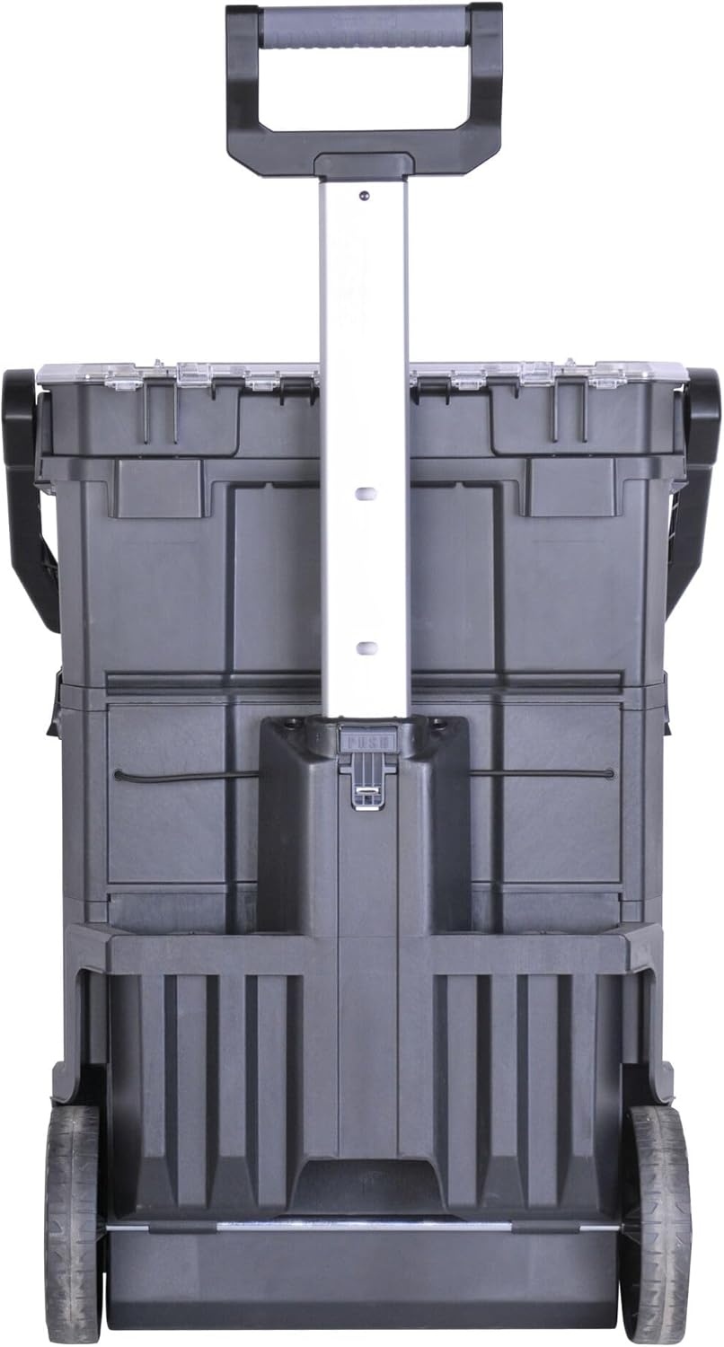 STANLEY 2-in-1 Rolling Workshop Tool Box Empty Tool Box (53 x 75.60 x 32 cm, Tool Carrier with Organiser Attachment, with Two Large Compartments, Telescopic Handle, Made of Robust Plastic) STST1-79231